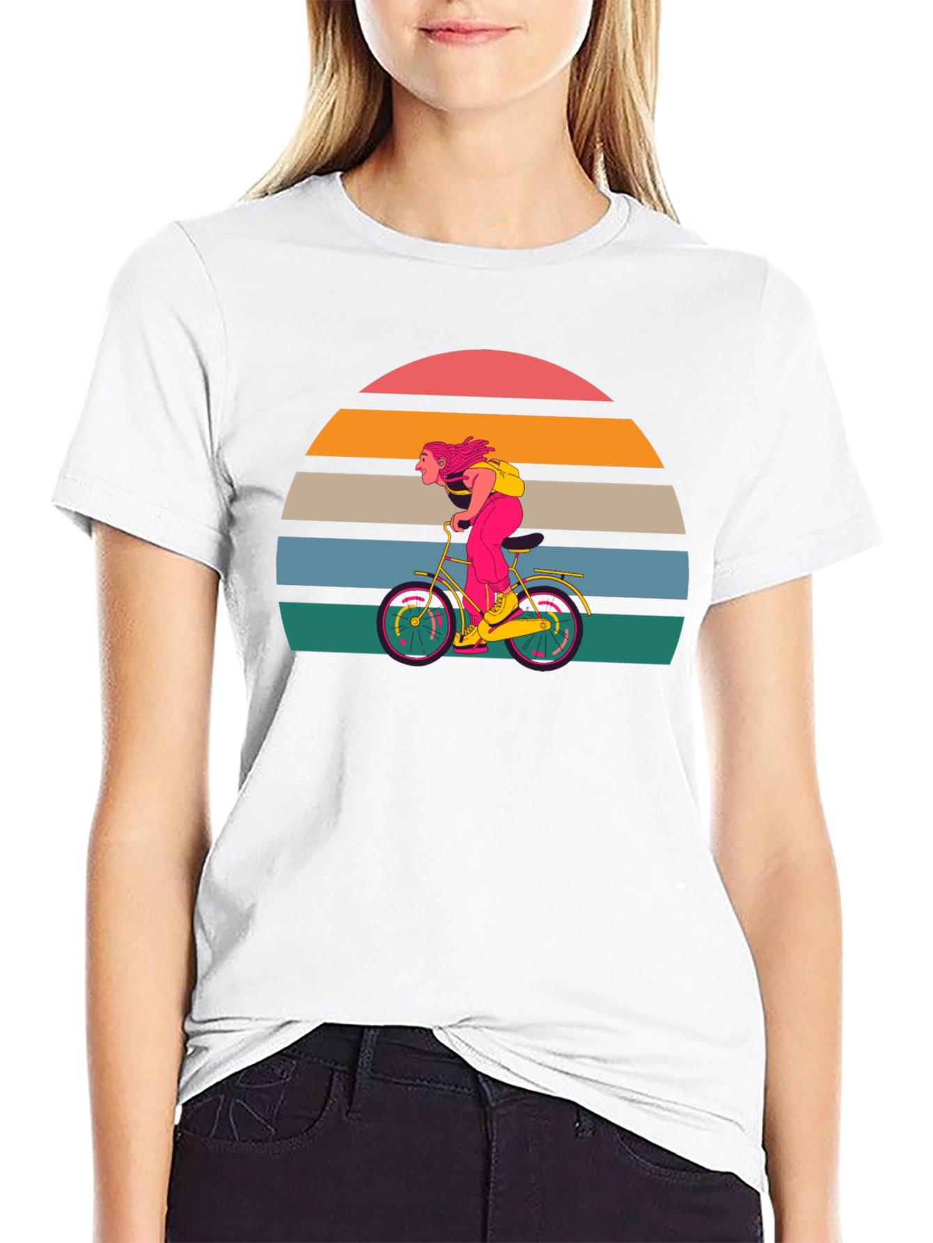 Black Retro Sunset Cyclist T-Shirt - Black view 9