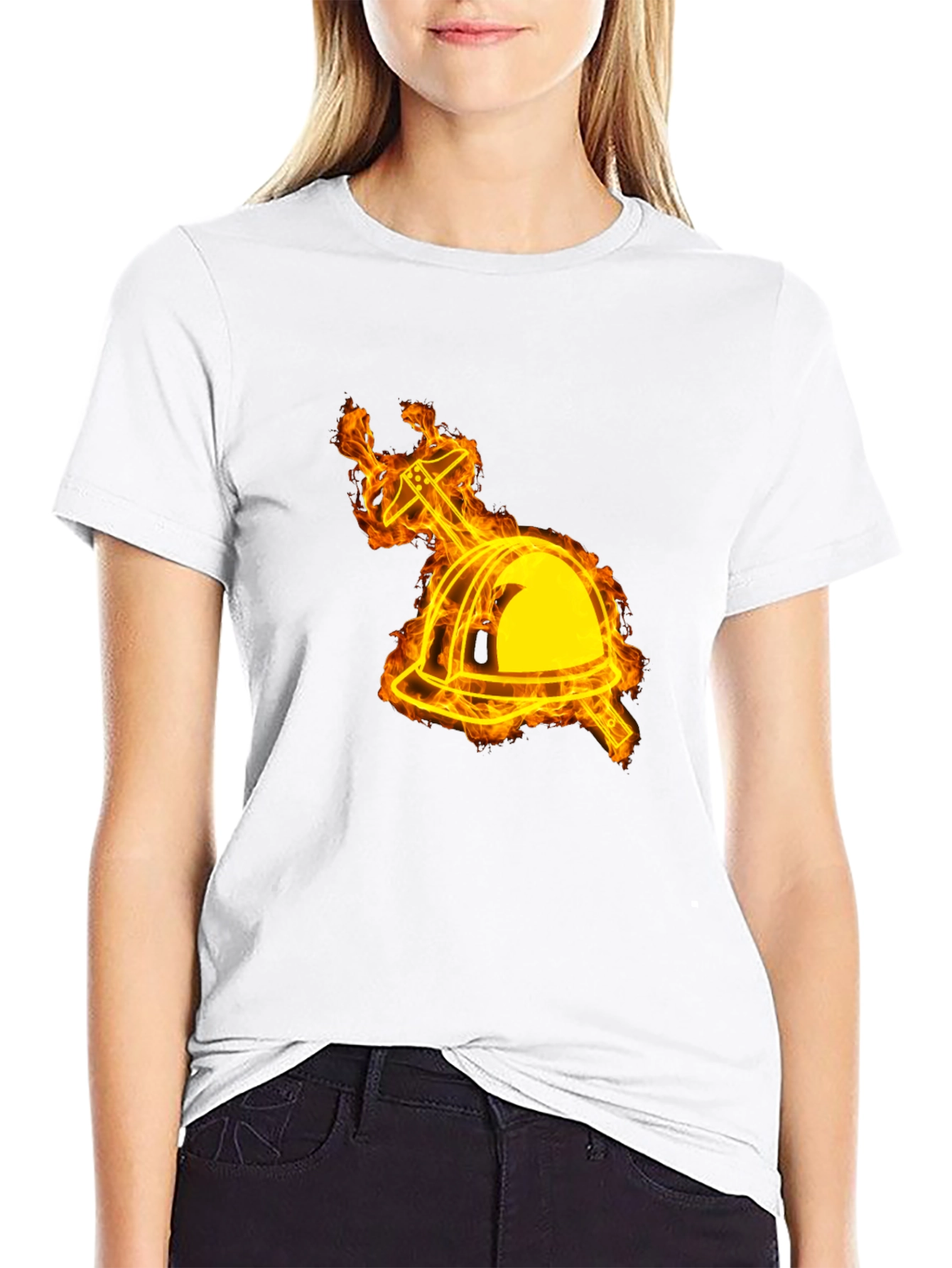 Black Flaming Firefighter Helmet Graphic Tee view 9