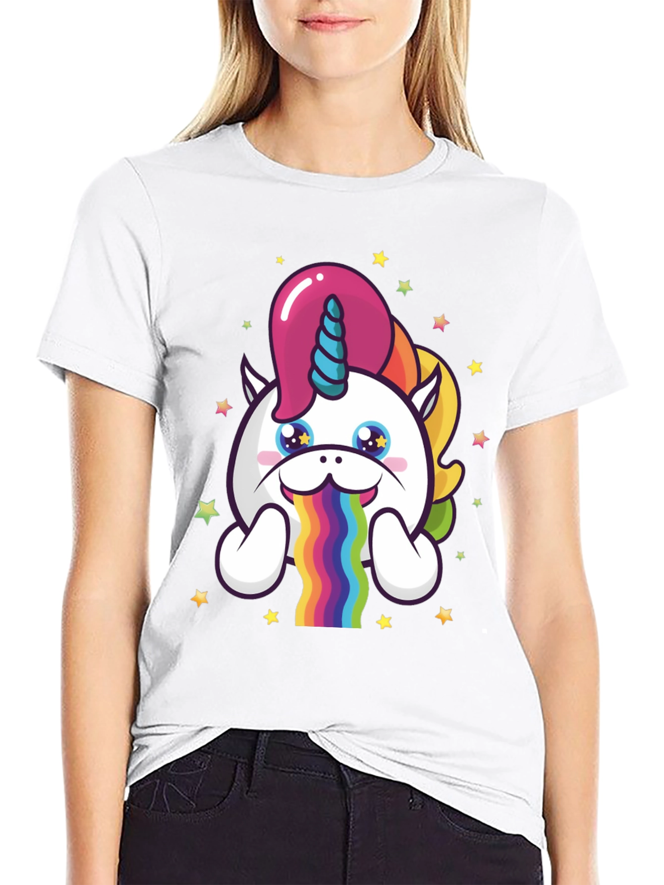Black Unicorn Rainbow Puke Graphic Tee view 9
