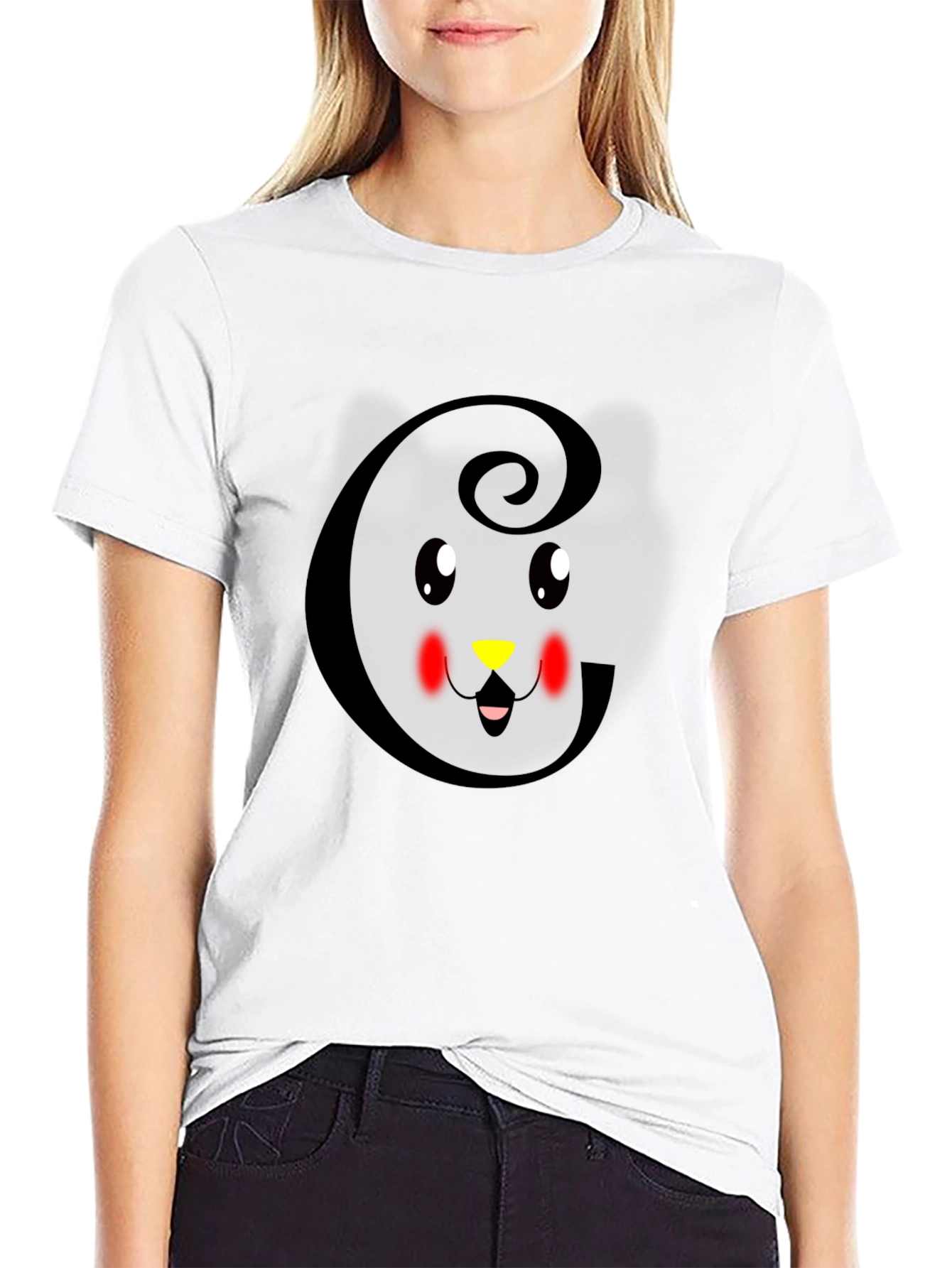 Black Cute Cat Initial 'G' Black T-Shirt view 9
