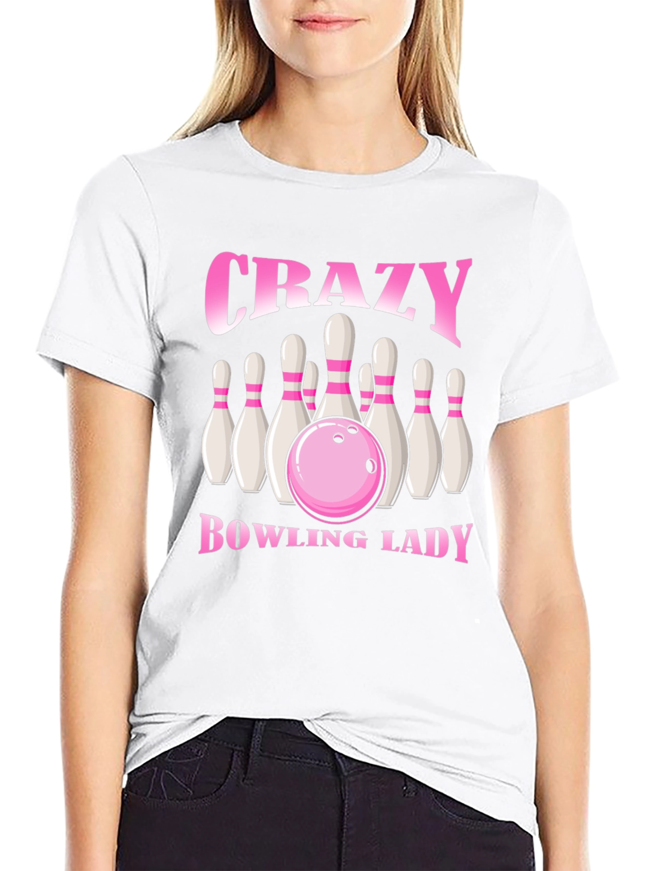 Black Crazy Bowling Lady T-Shirt - Black view 9