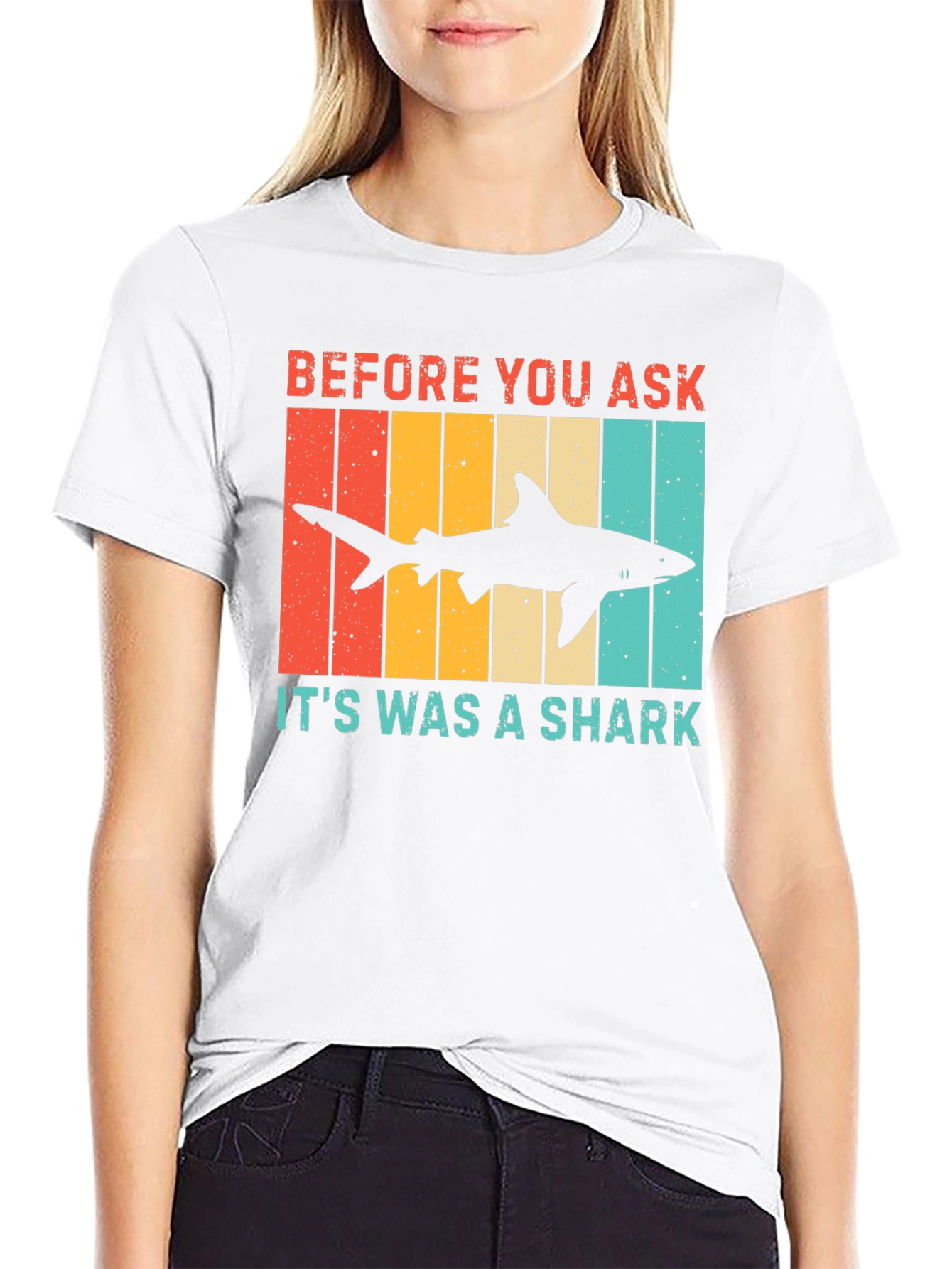 Black Retro Shark T-Shirt - Before You Ask Funny Tee view 9