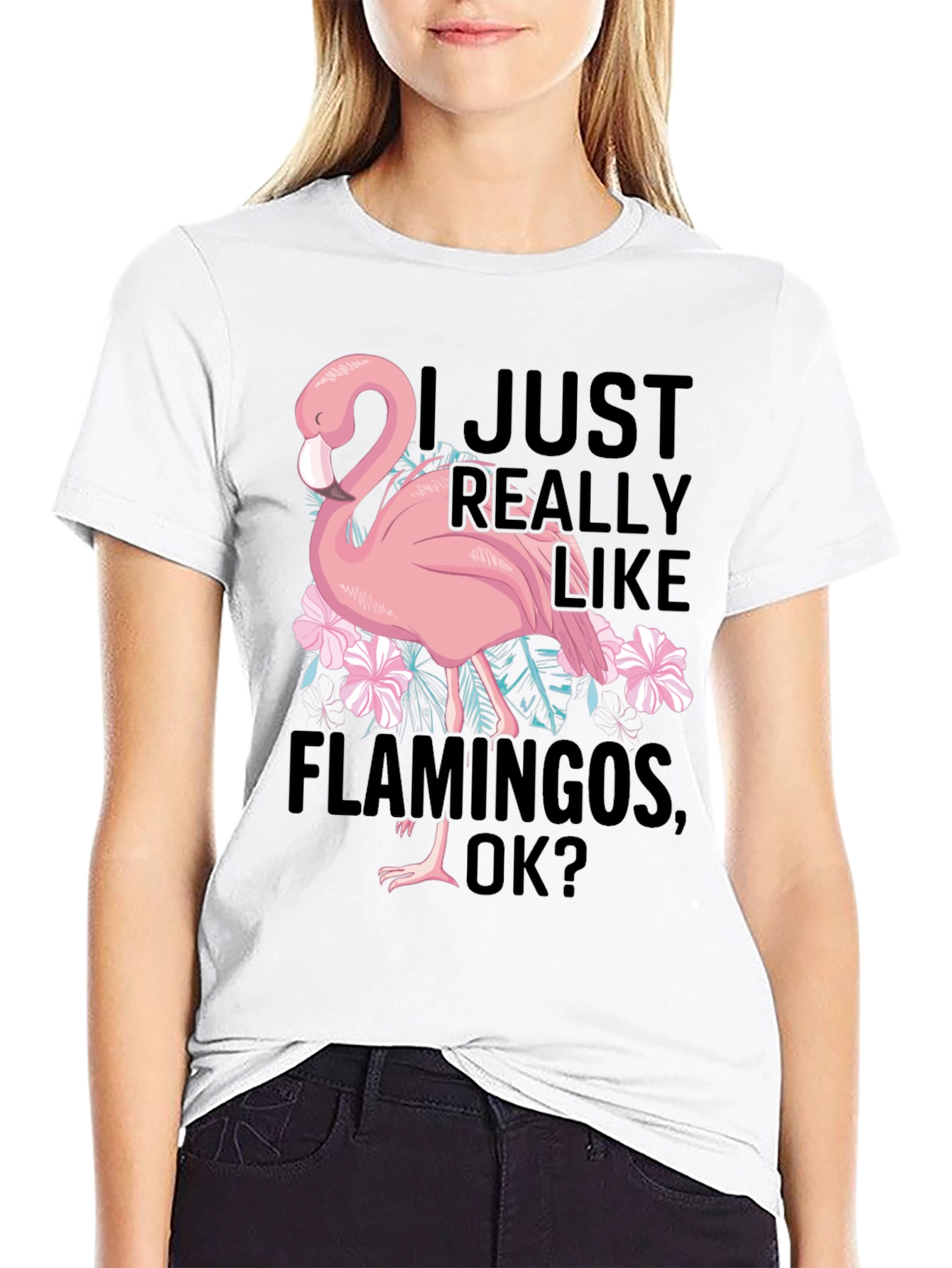 Black Funny Flamingo Graphic T-Shirt - I Just Really Like Flamingos view 9