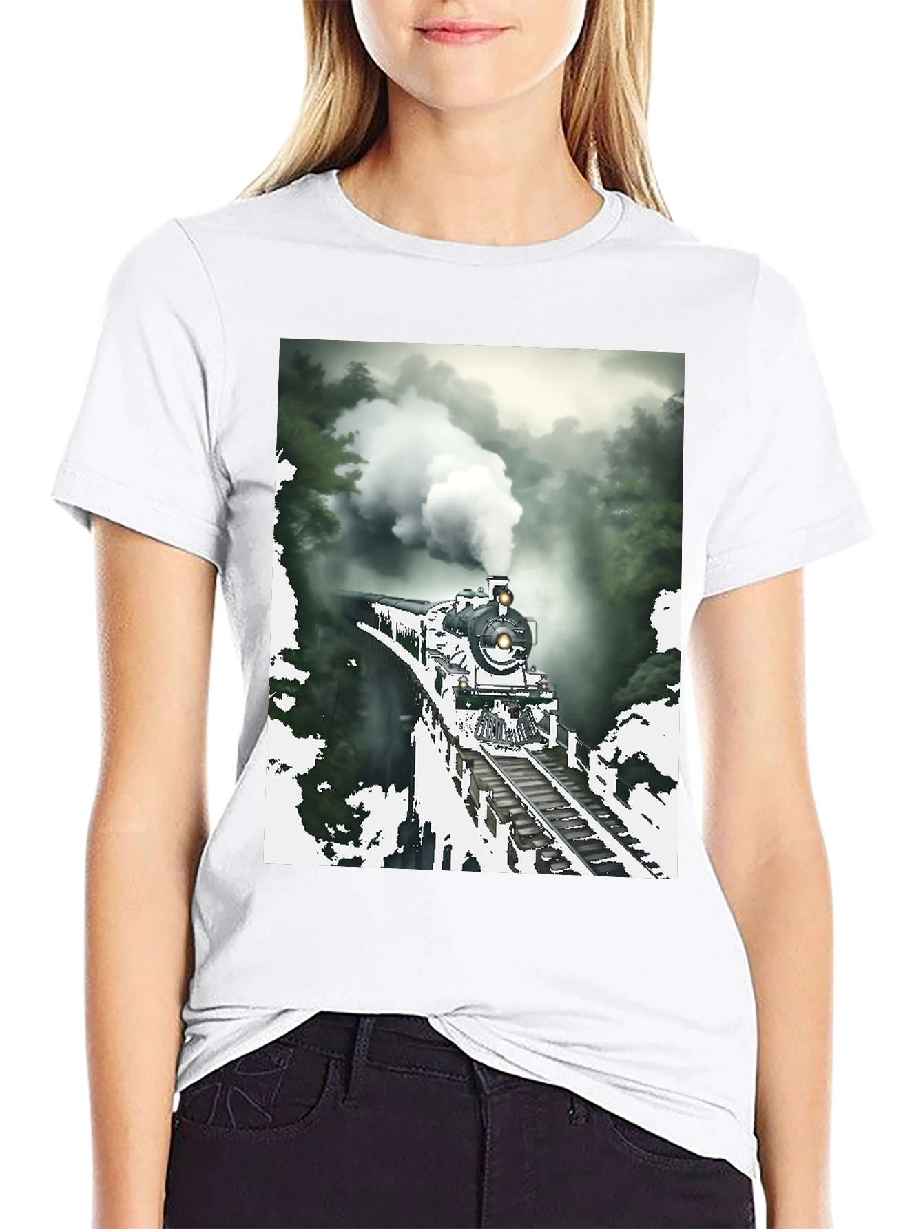 Black Steam Train Graphic Tee - Vintage Style view 9