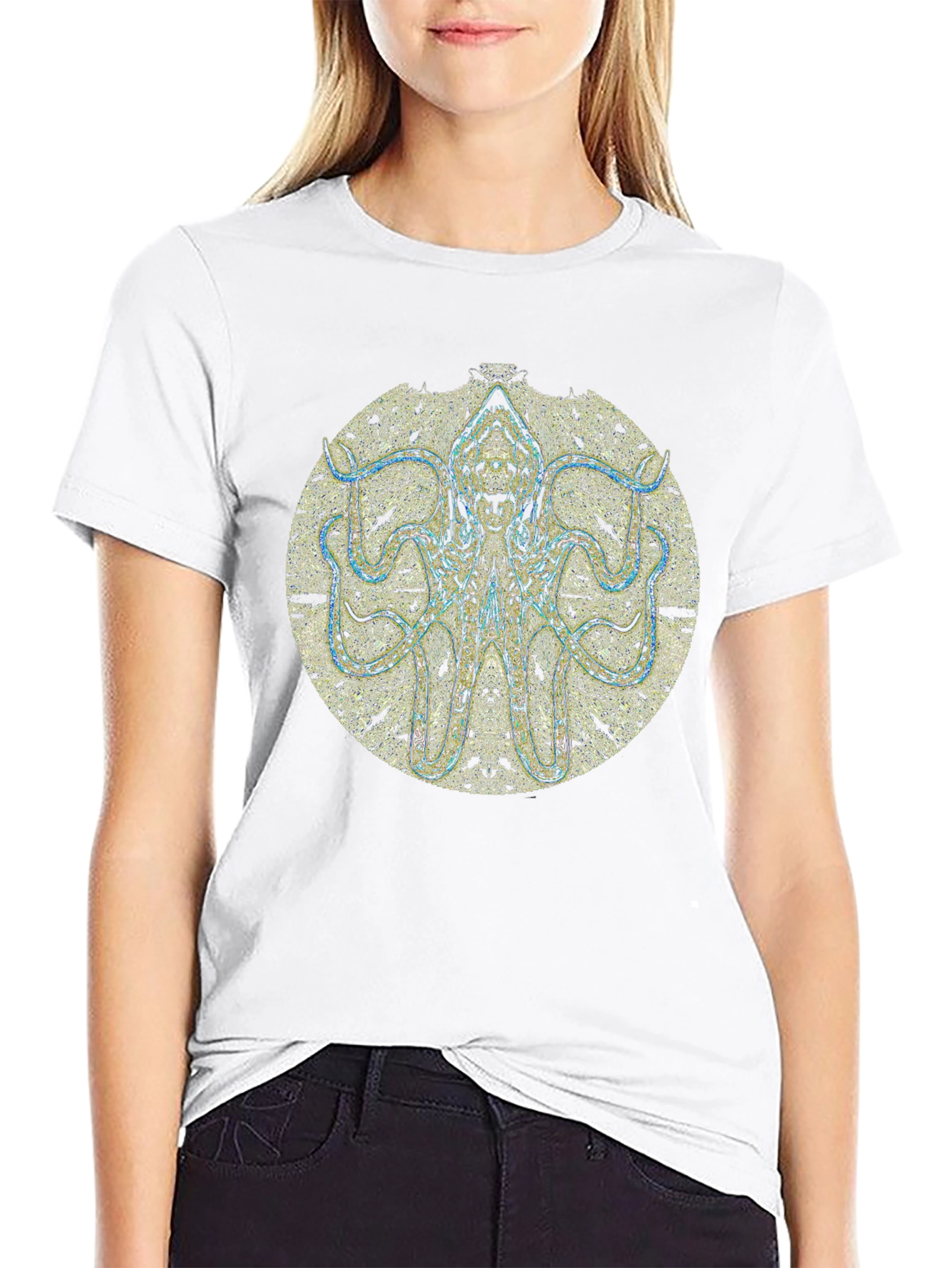 Black Octopus Mandala Black T-Shirt view 9