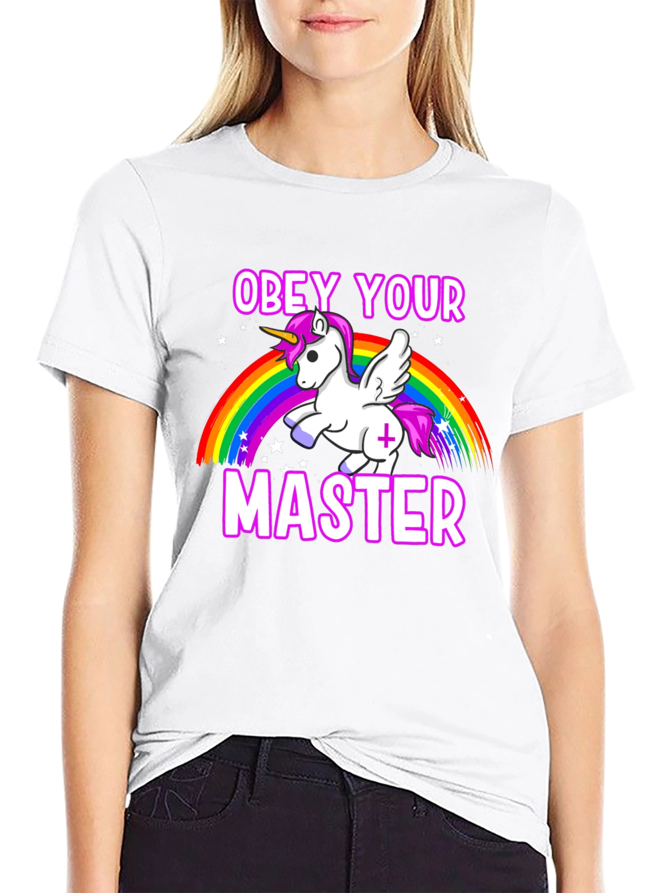 Black Obey Your Master Unicorn Graphic T-Shirt view 9