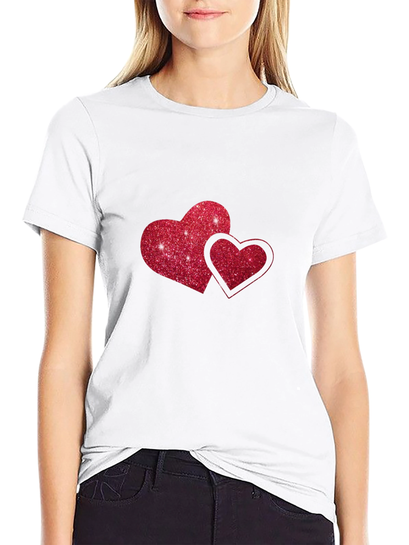 Black Black T-Shirt with Glitter Red Hearts view 9