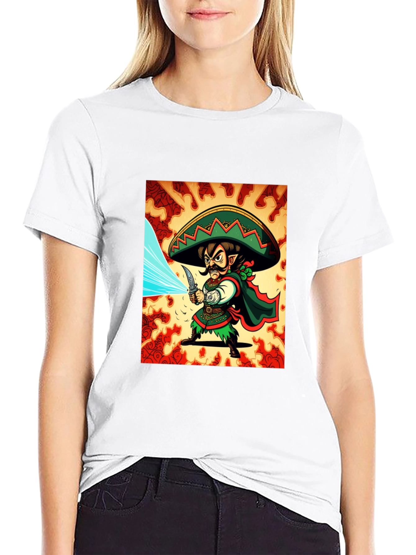 Black Mexican Elf Warrior Graphic Tee - Black Cotton view 9