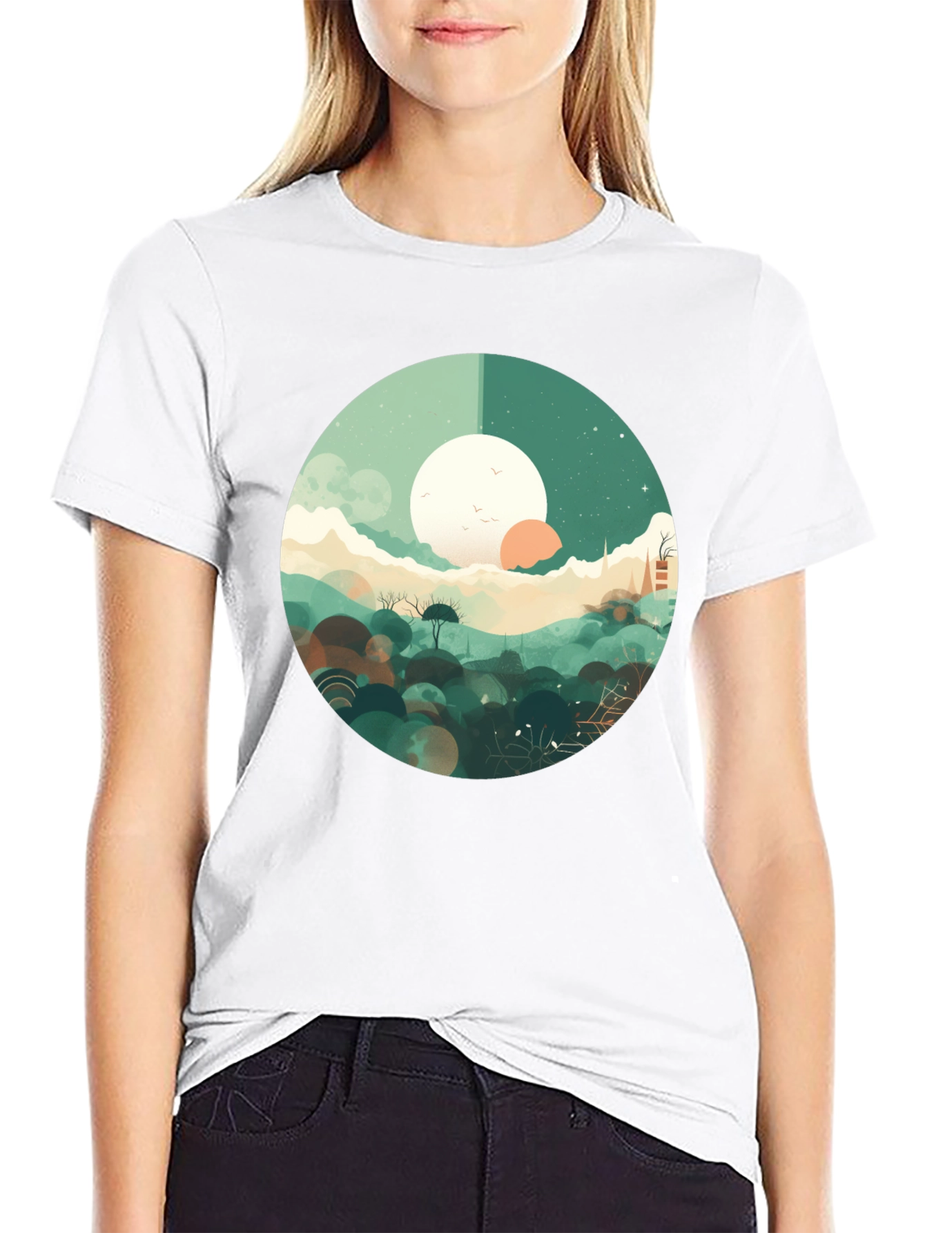 Black Artistic Landscape Graphic Tee - Black Casual Shirt view 9