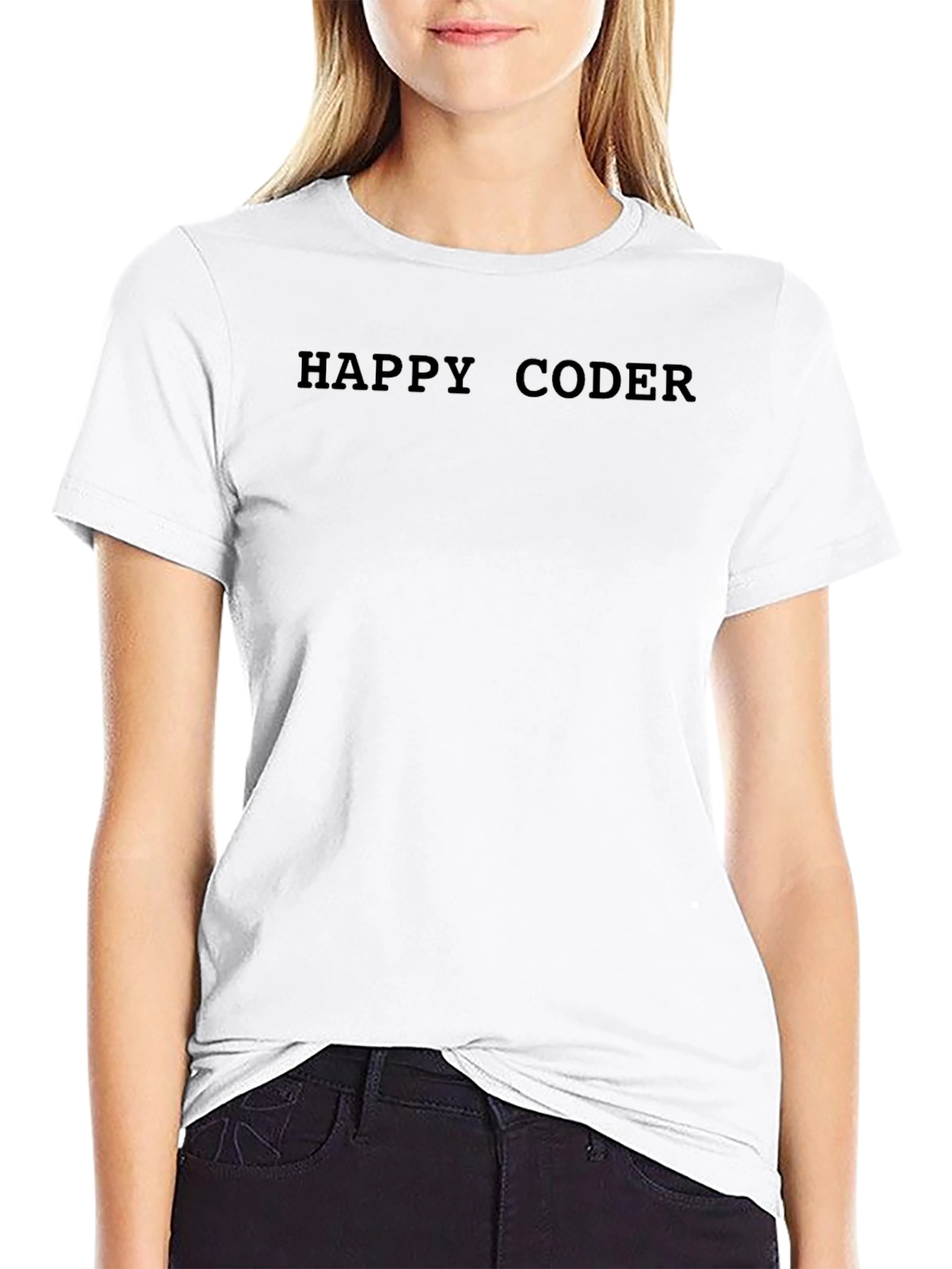 Black Happy Coder Black Crew Neck T-Shirt view 9
