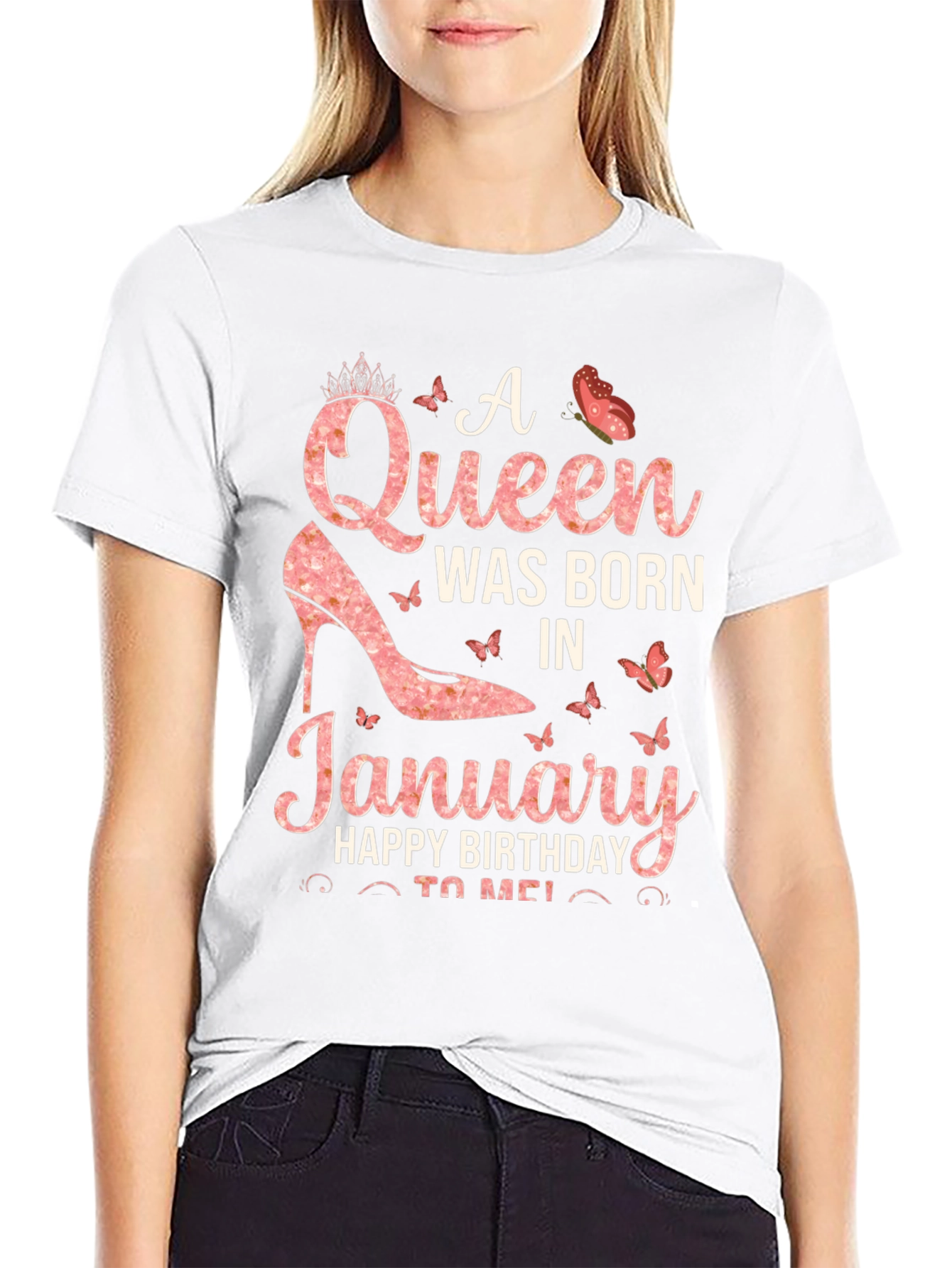 Black A Queen Was Born In January T-Shirt view 9