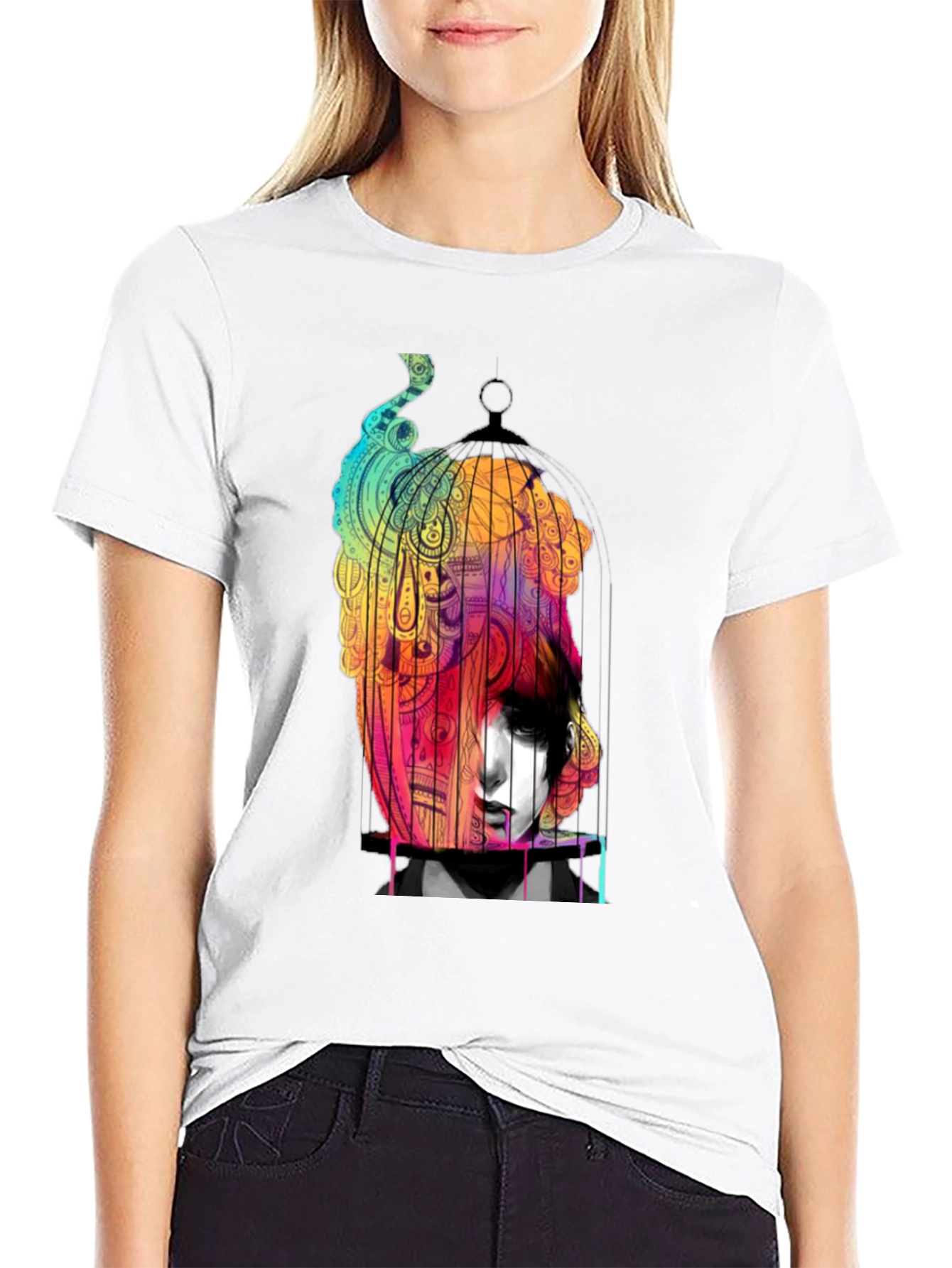 Black Artistic 'Caged Soul' Black Graphic T-Shirt view 9