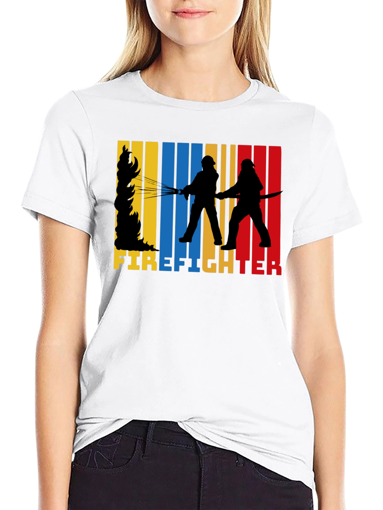 Black Firefighter Graphic Tee - Black Cotton T-Shirt view 9