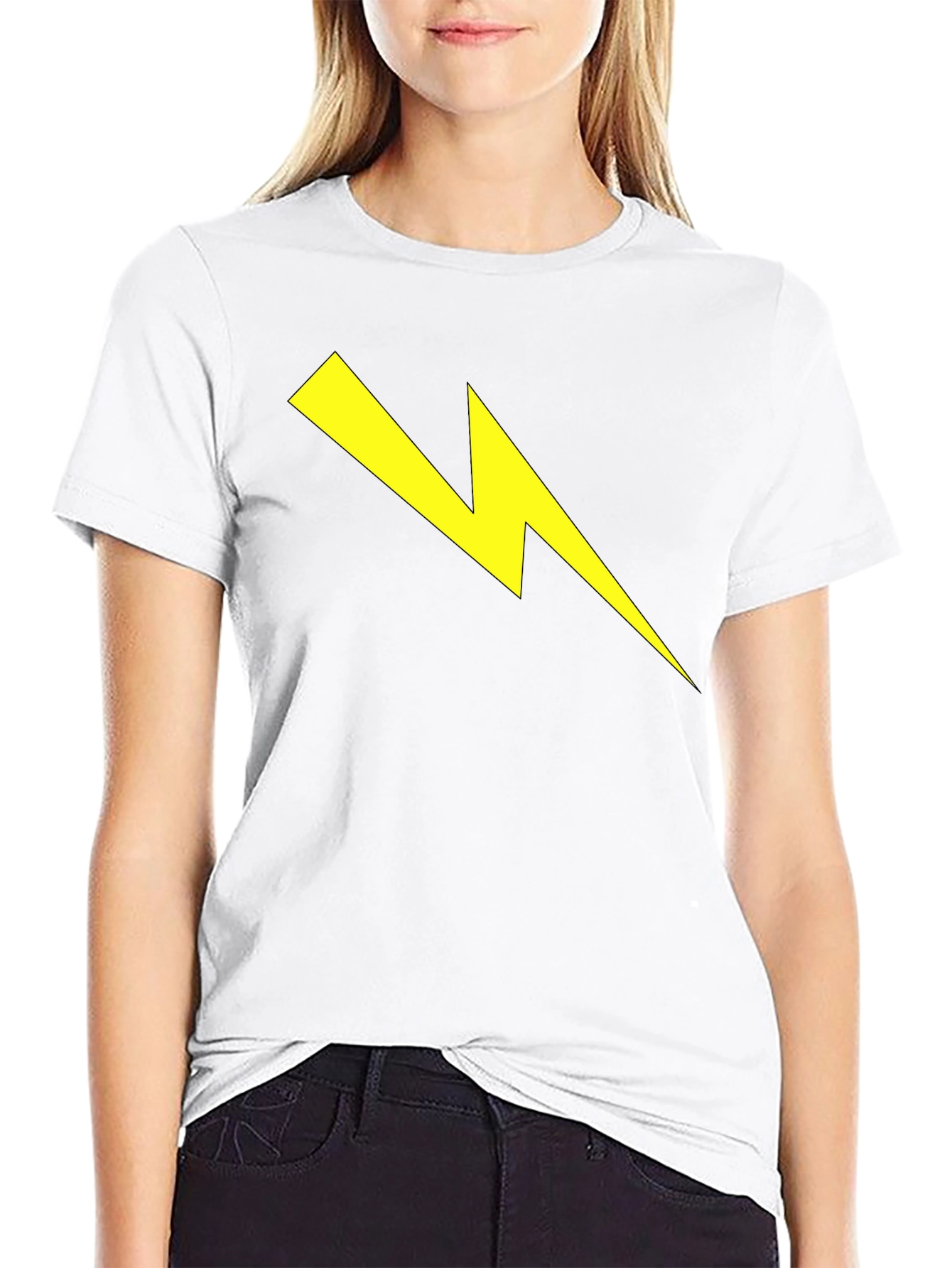 Black Lightning Bolt Graphic Tee - Striking Black Cotton T-Shirt view 9