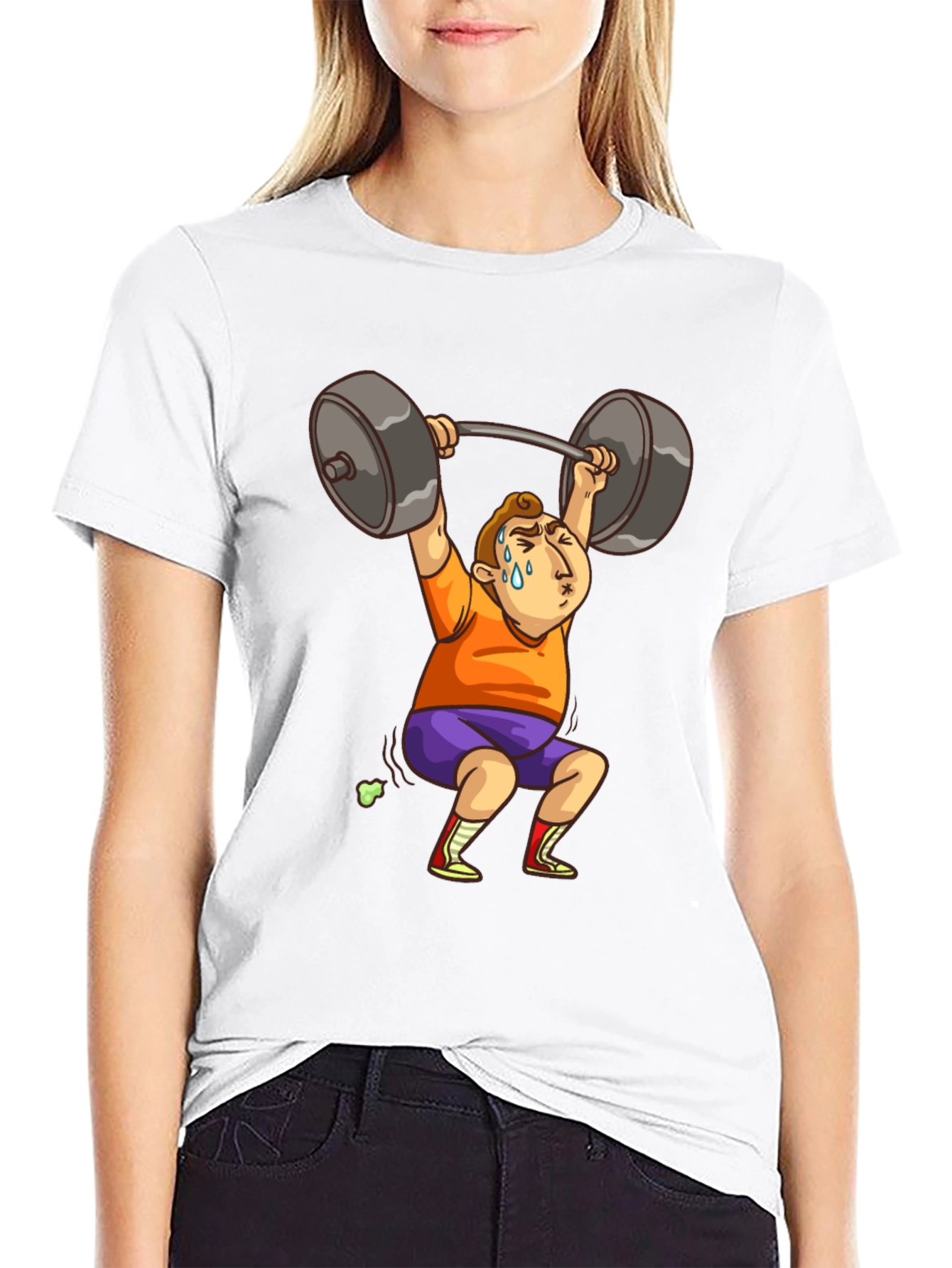 Black Funny Weightlifter Cartoon T-Shirt view 9