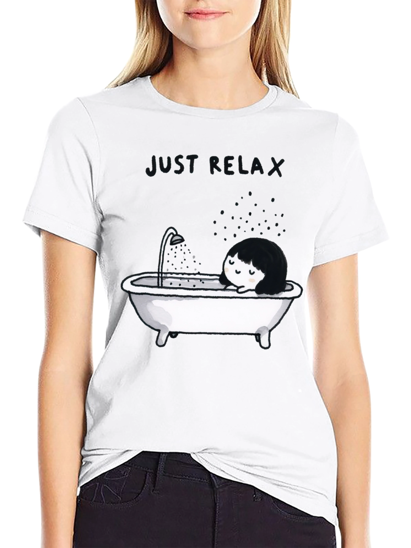 Black Just Relax Black Graphic Tee - Bathtub Design view 9