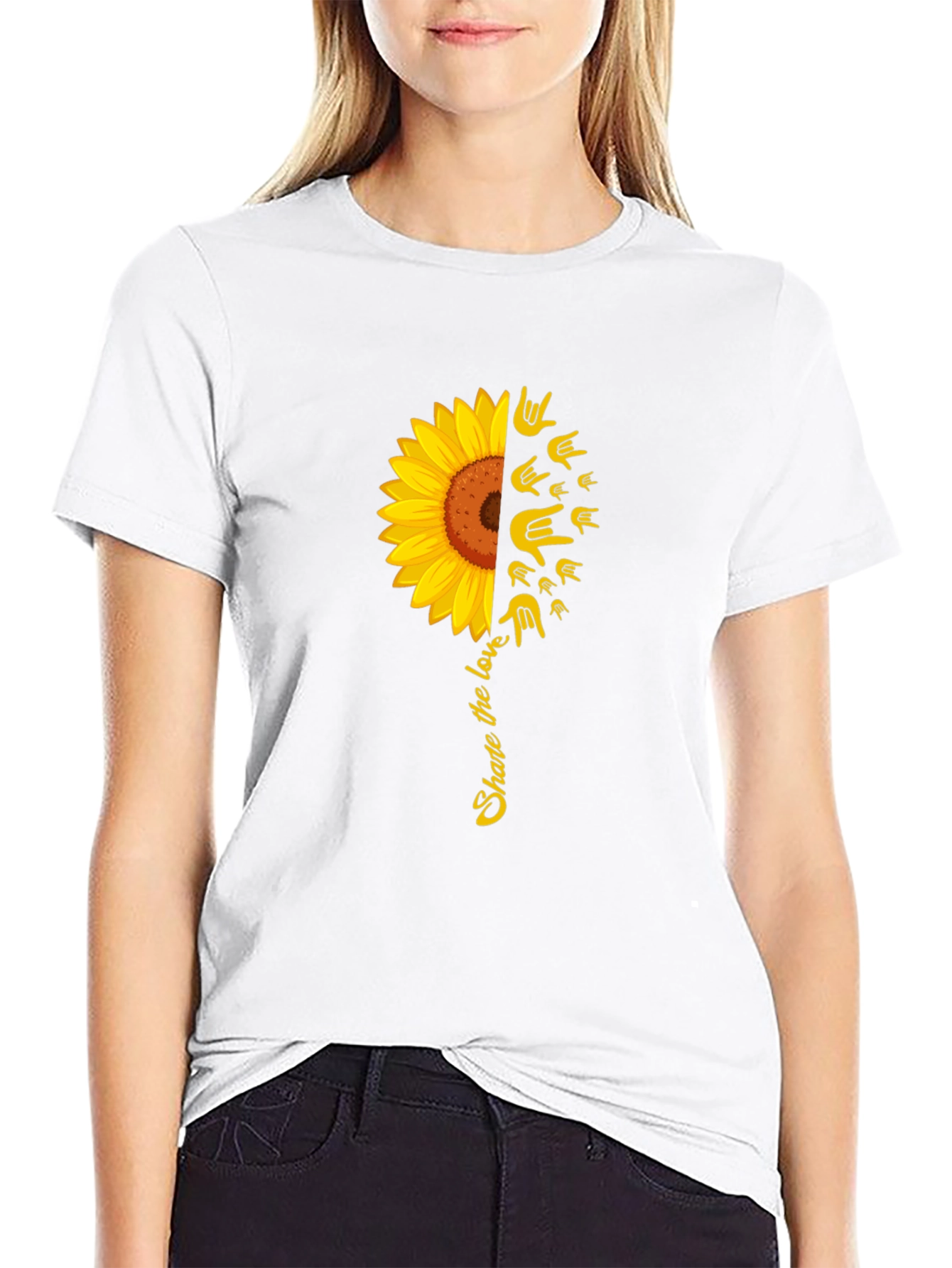 Black Share the Love Sunflower Graphic Tee view 9