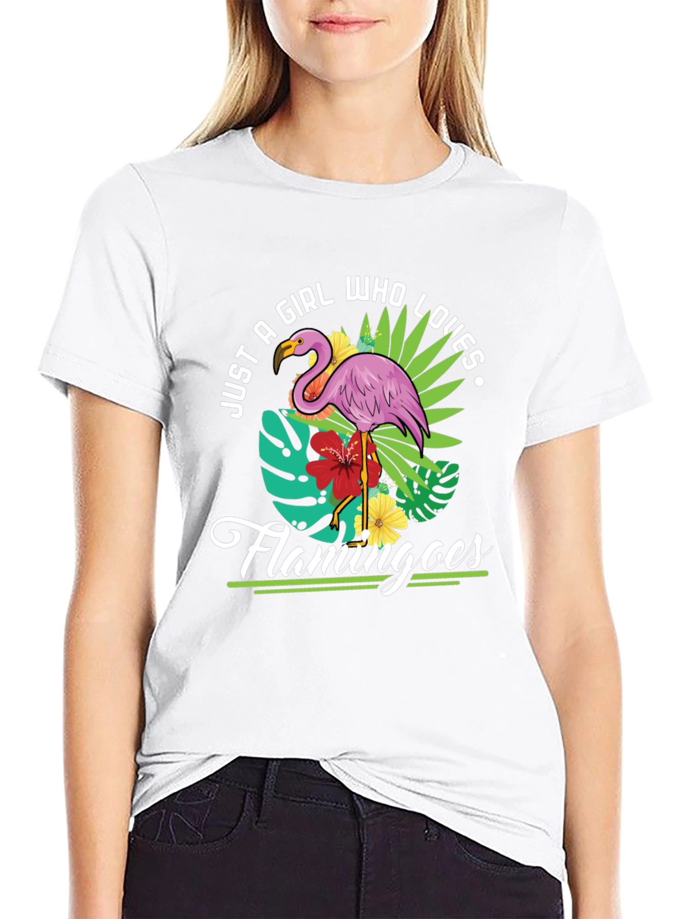 Black Just A Girl Who Loves Flamingos T-Shirt view 9