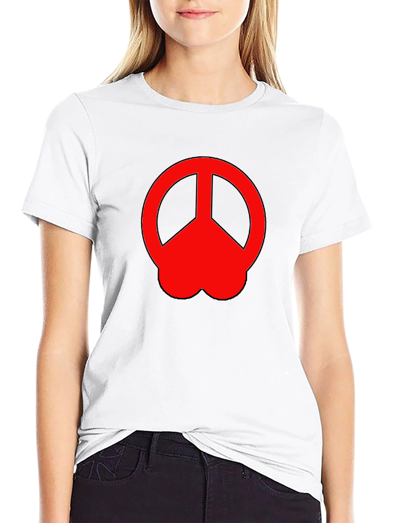 Black Peace Sign Graphic Tee - Red on Black view 9