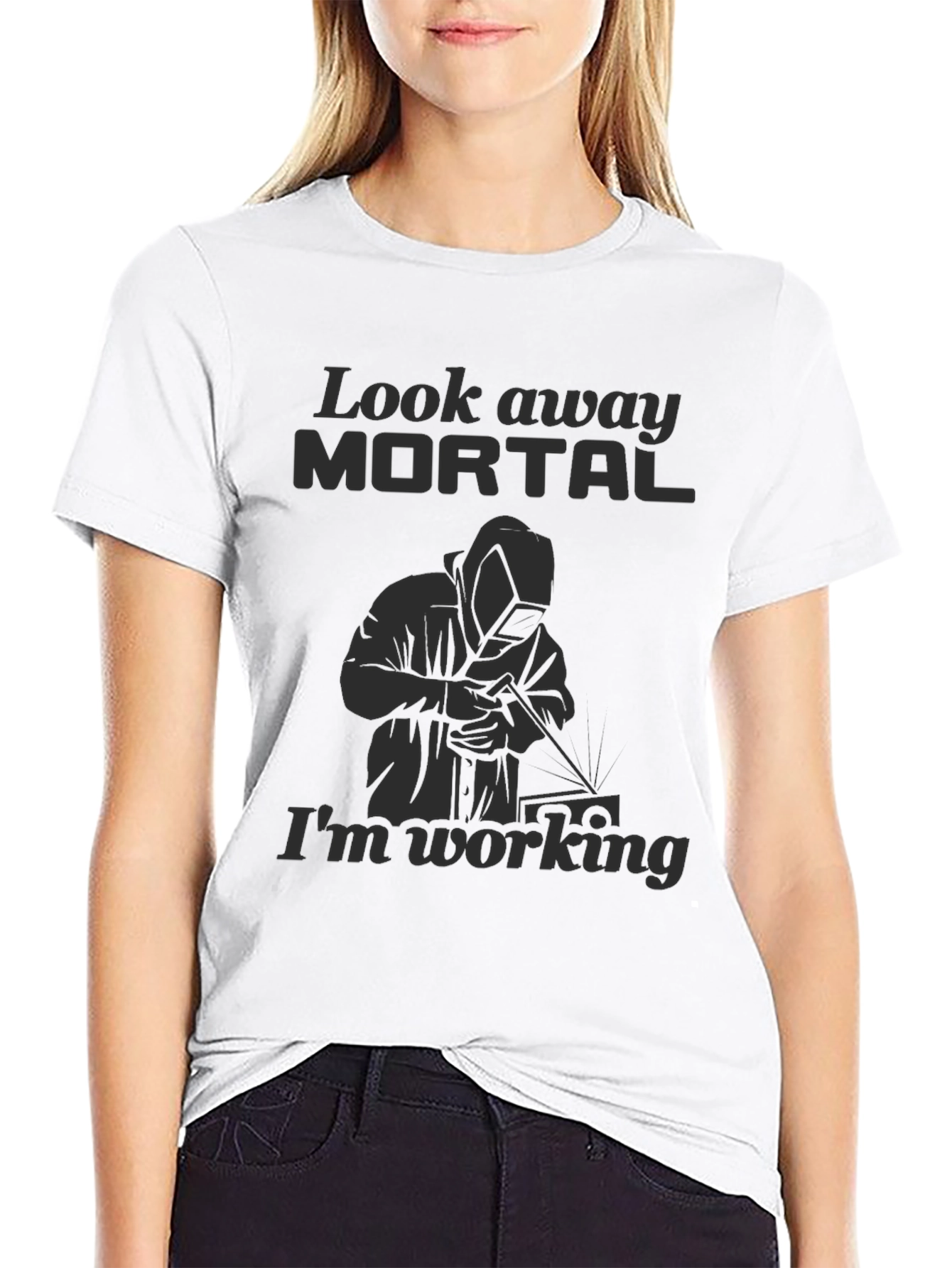 Black Look Away Mortal Funny Welder Black T-Shirt view 9
