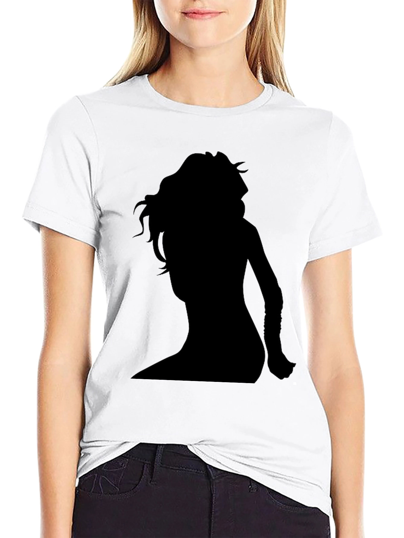 Black Silhouette Woman Graphic Tee - Black Cotton Shirt view 9