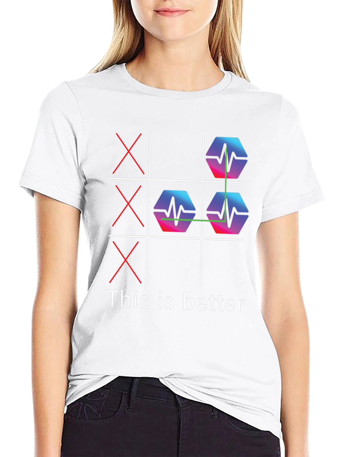 Black Tic-Tac-Toe ECG Pulse Black Graphic Tee view 9