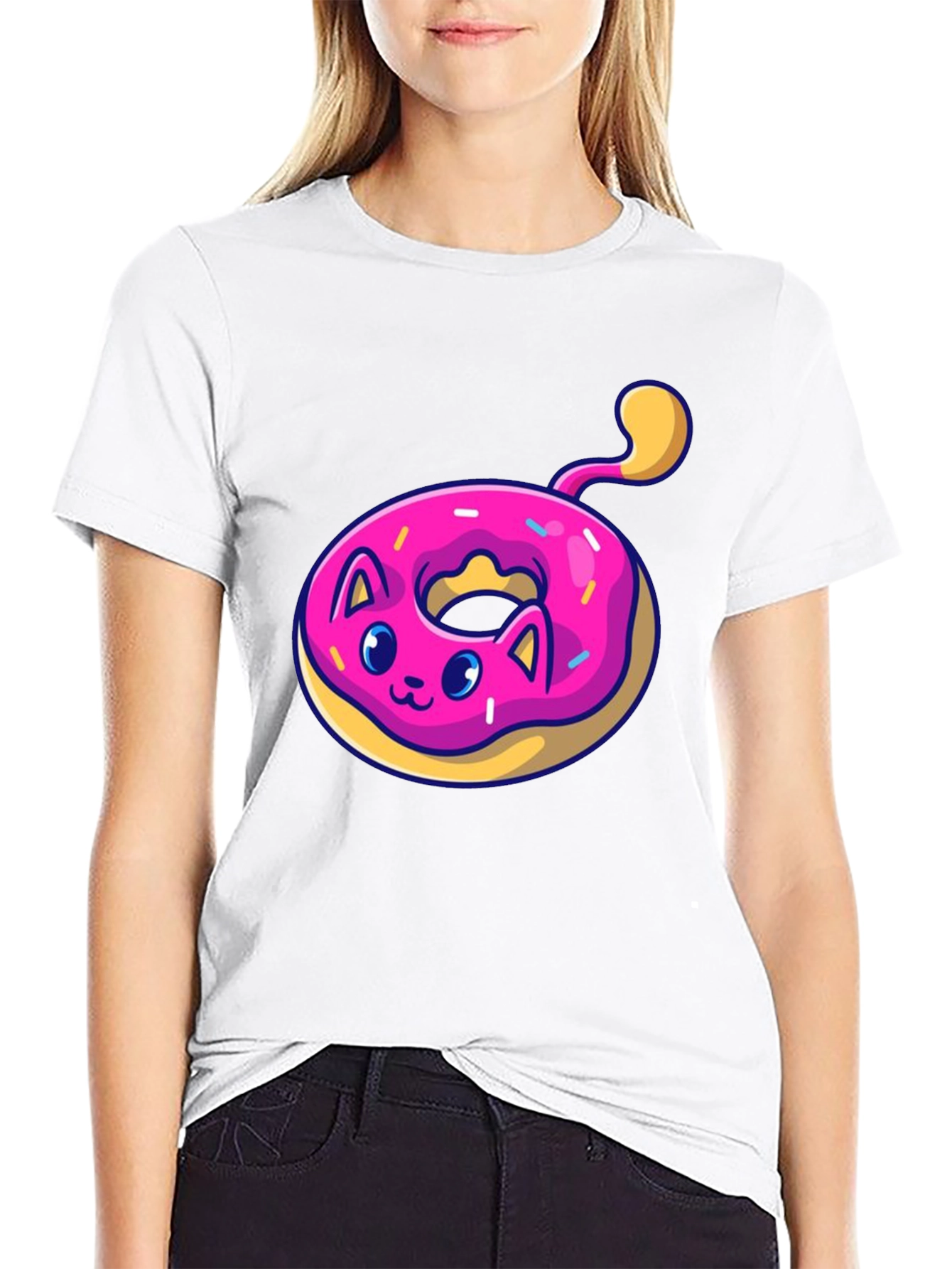 Black Cat Donut T-Shirt: Cute & Playful Black Tee view 9