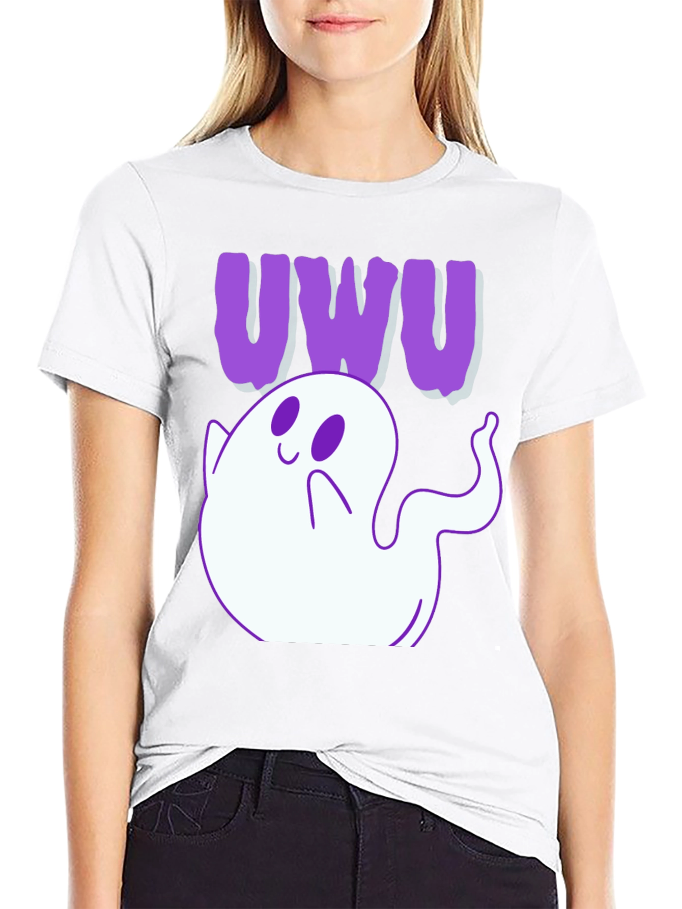 Black Cute Ghost "UWU" T-Shirt view 9