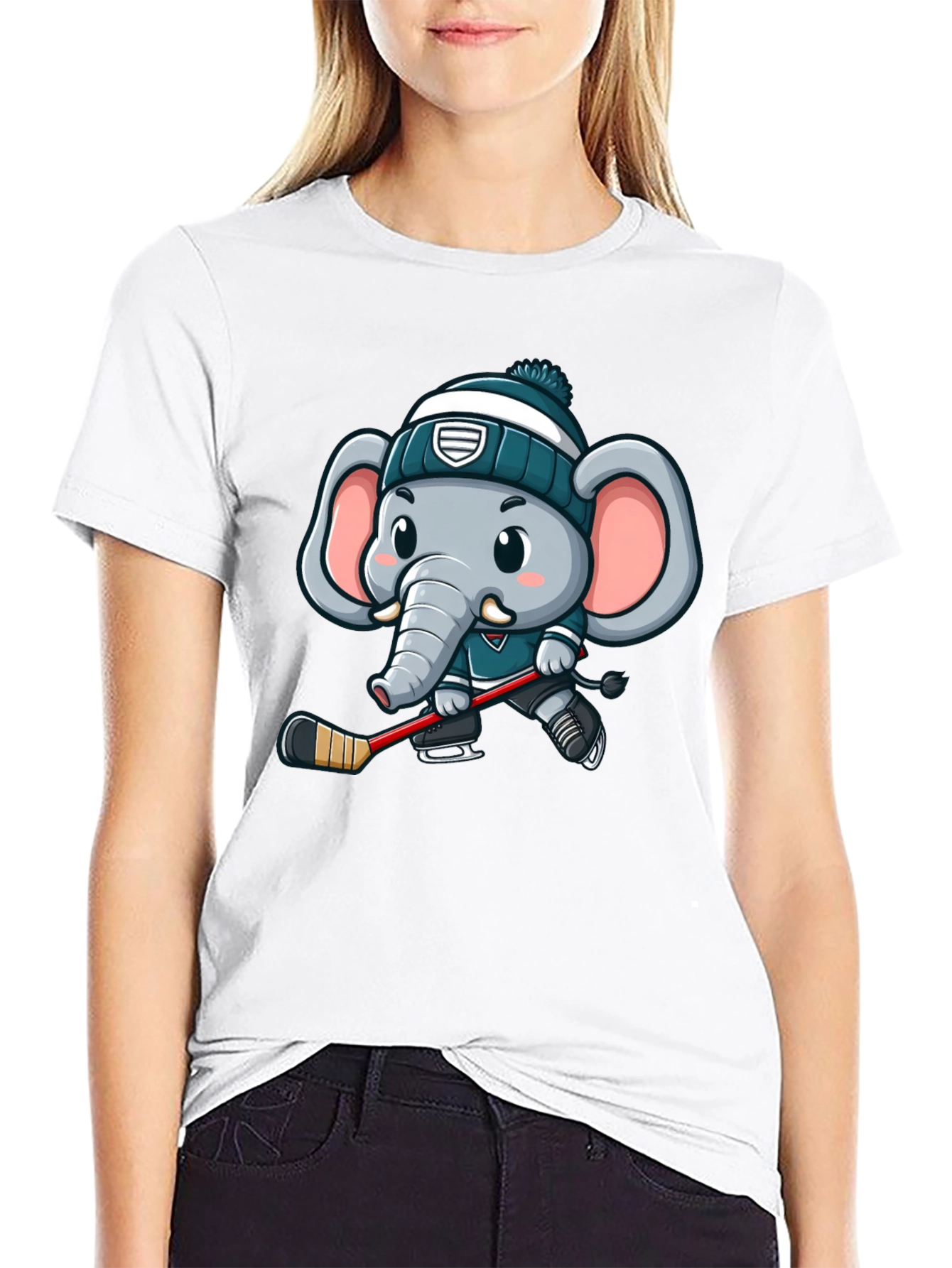Black Cartoon Elephant Hockey T-Shirt view 9