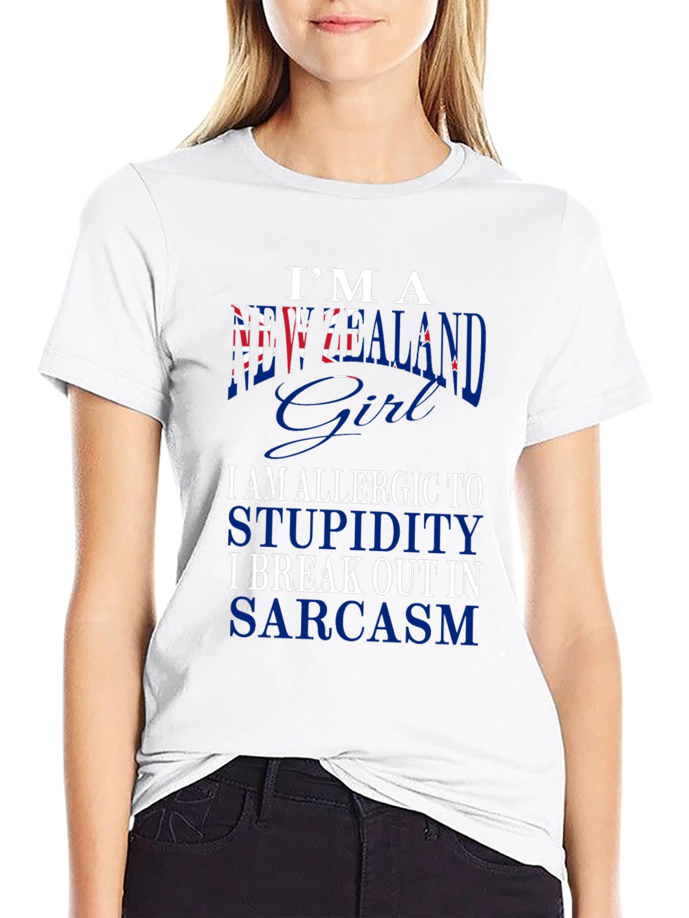 Black New Zealand Girl Sarcastic Graphic T-Shirt view 9