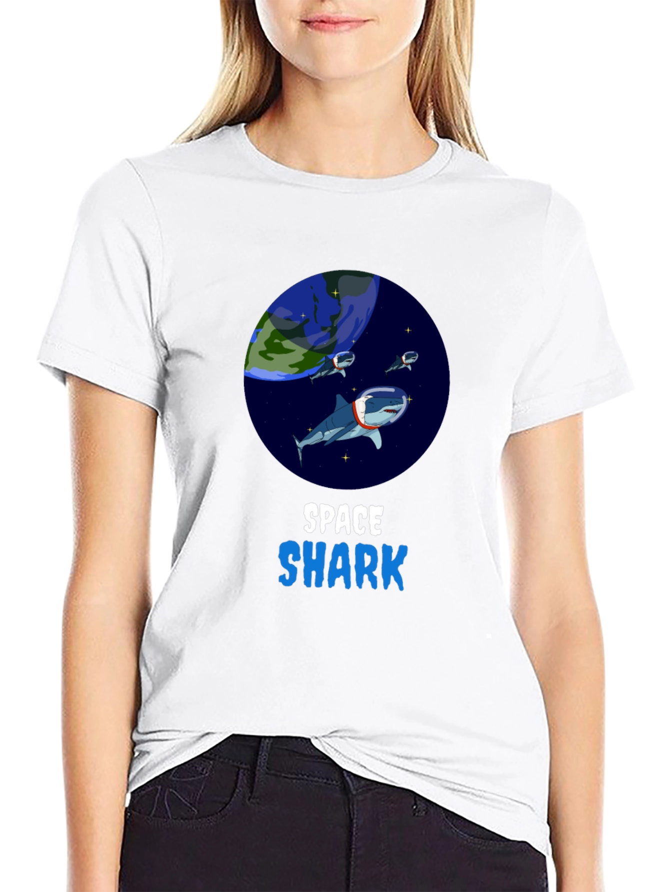 Black Space Shark T-Shirt - Novelty Graphic Tee view 9