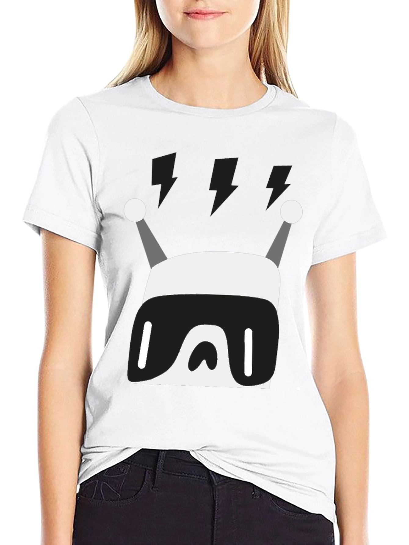 Black Modern Robot Graphic Print Black T-Shirt view 9