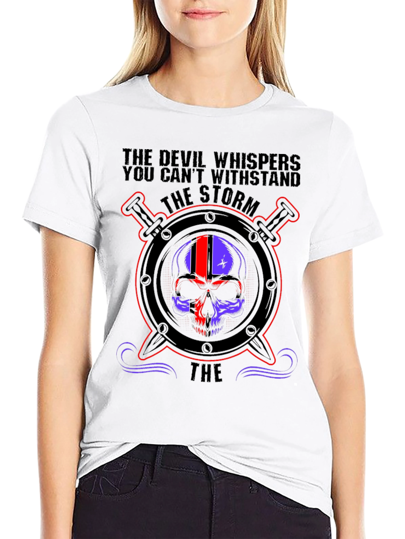 Black Devil Whispers Storm Skull Graphic Tee view 9