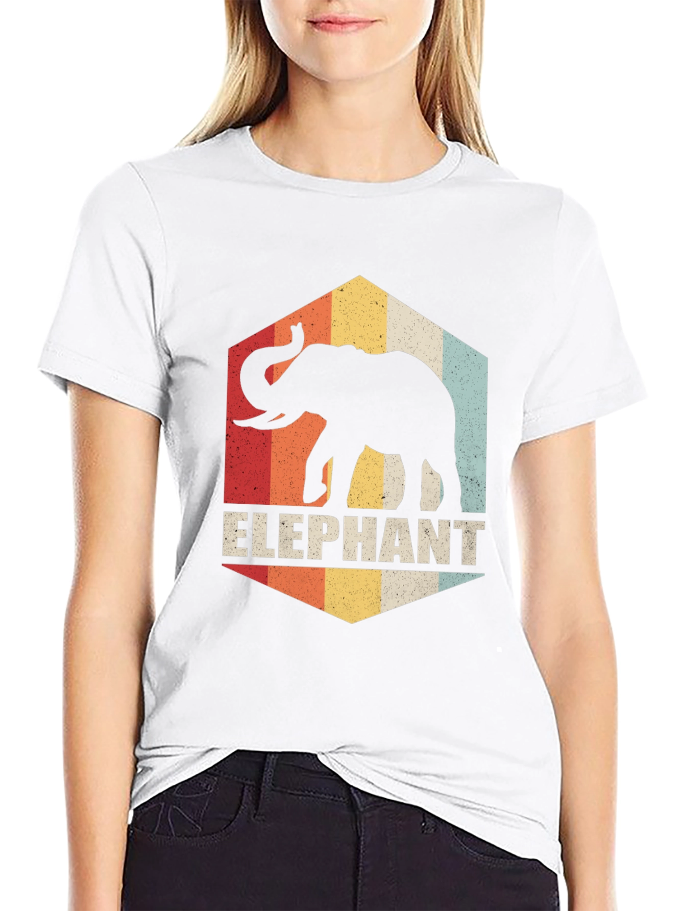 Black Retro Elephant Graphic Tee - Vintage Style Comfort view 9