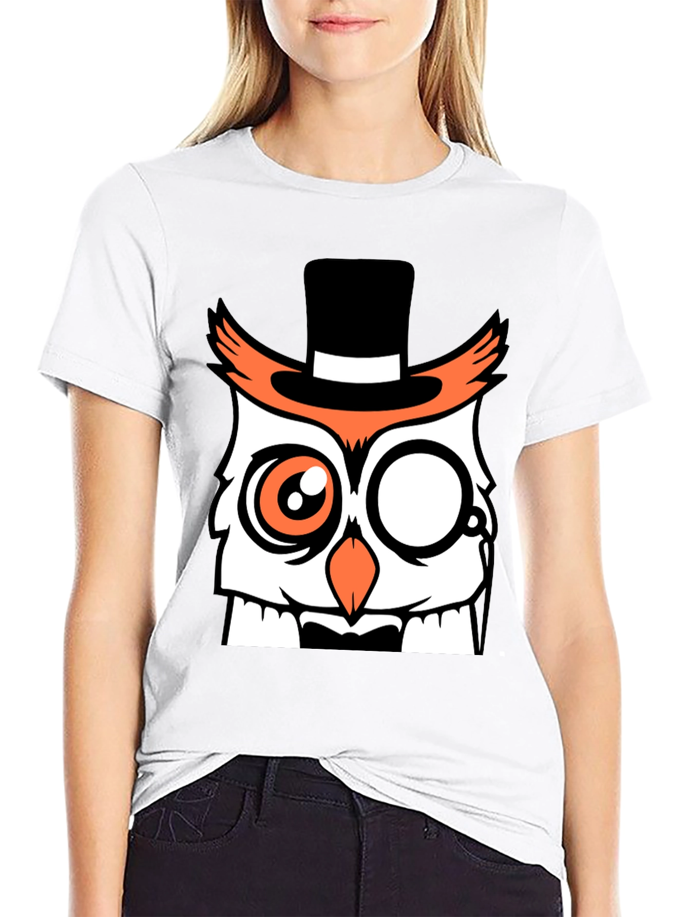 Black Dapper Owl T-Shirt - Funny Cartoon Design view 9