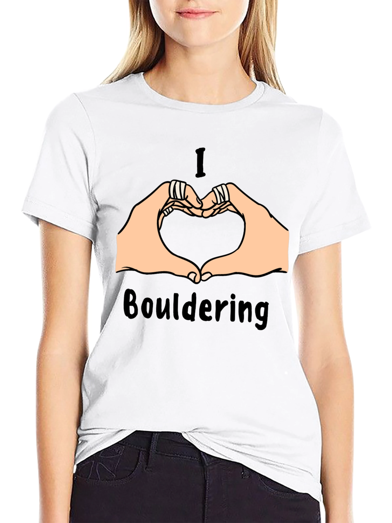 Black I Love Bouldering Heart Hands Graphic Tee view 9