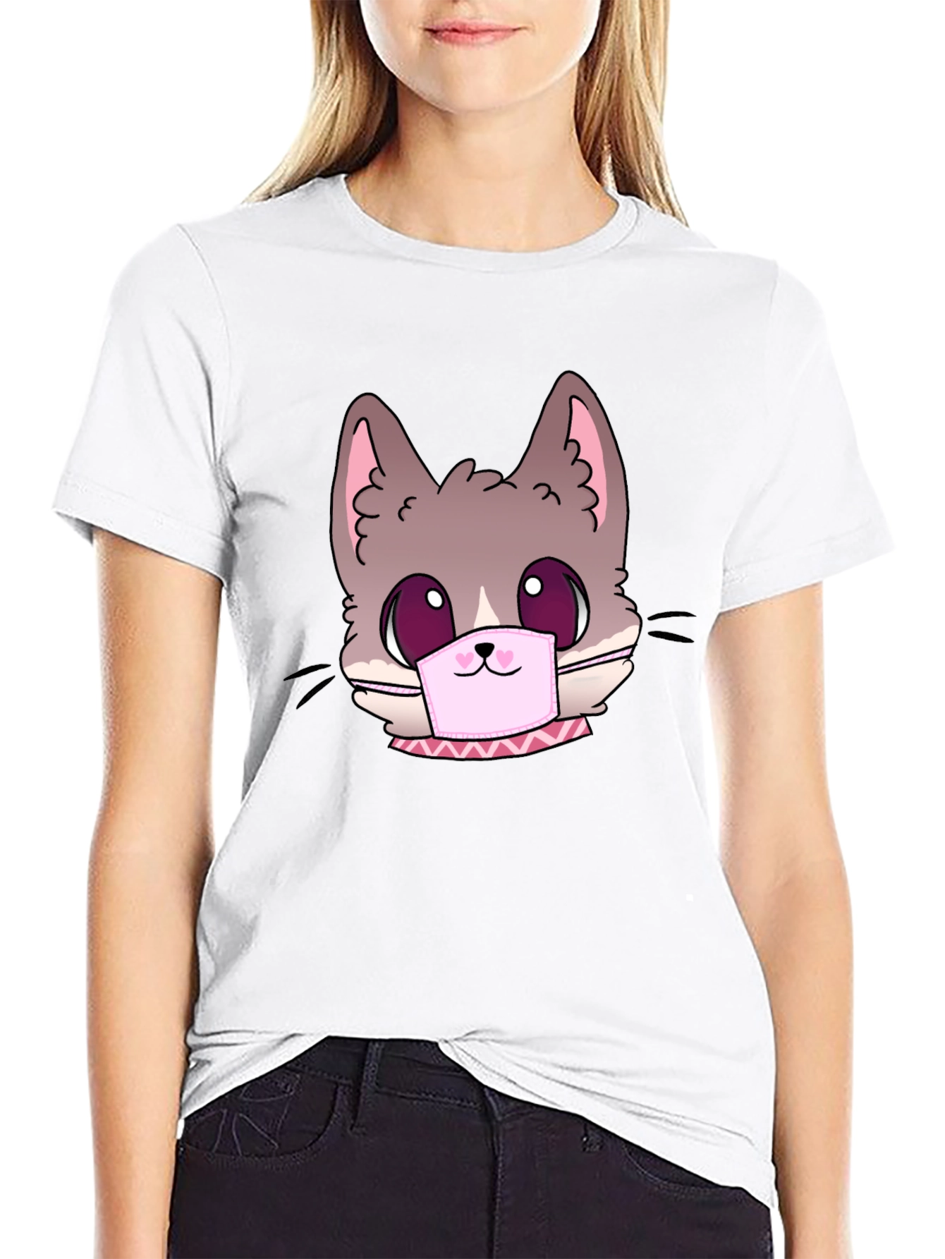 Black Cute Cat Face Mask Graphic T-Shirt view 9