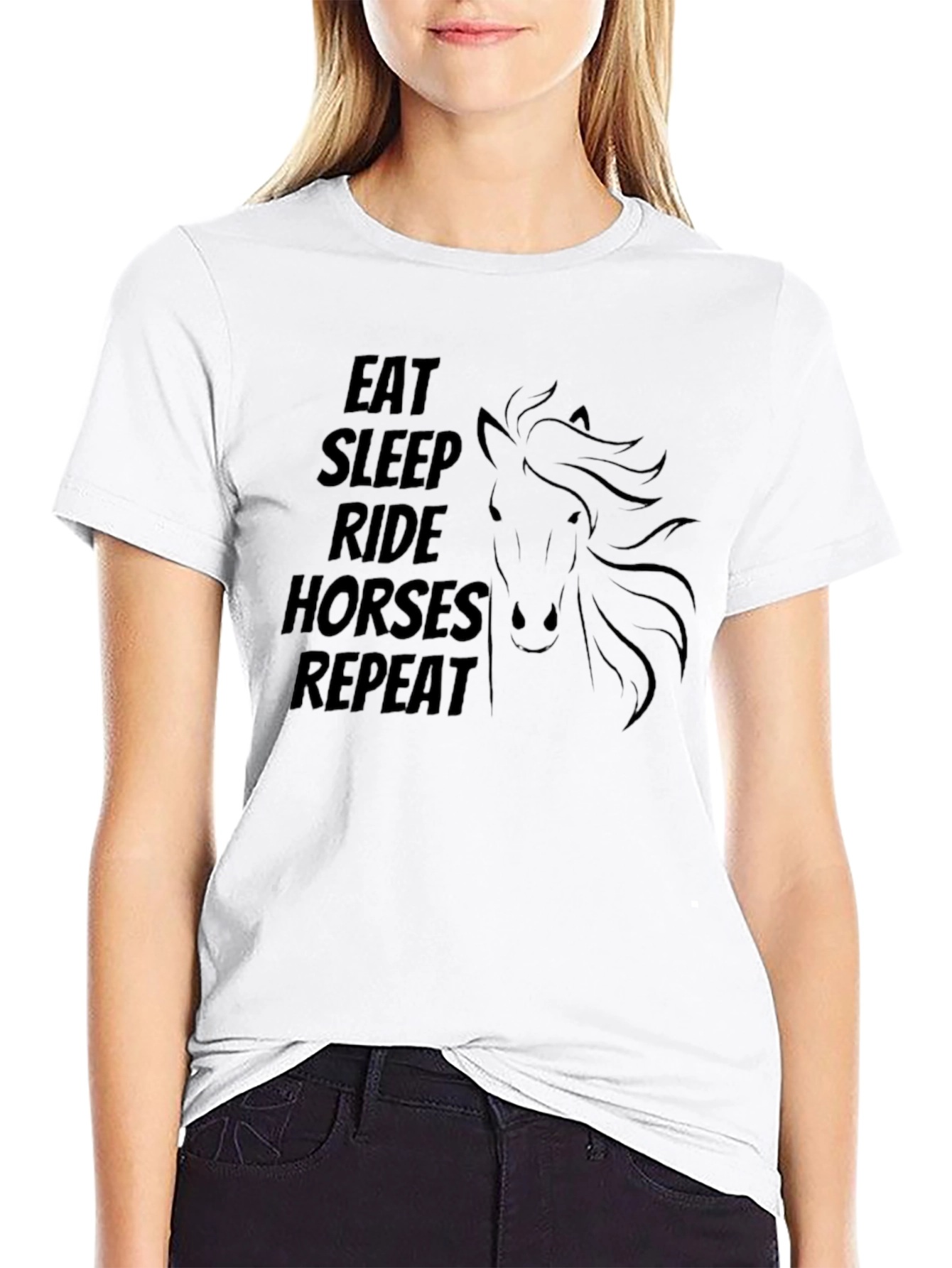 Black Eat Sleep Ride Horses Repeat Black T-Shirt view 9