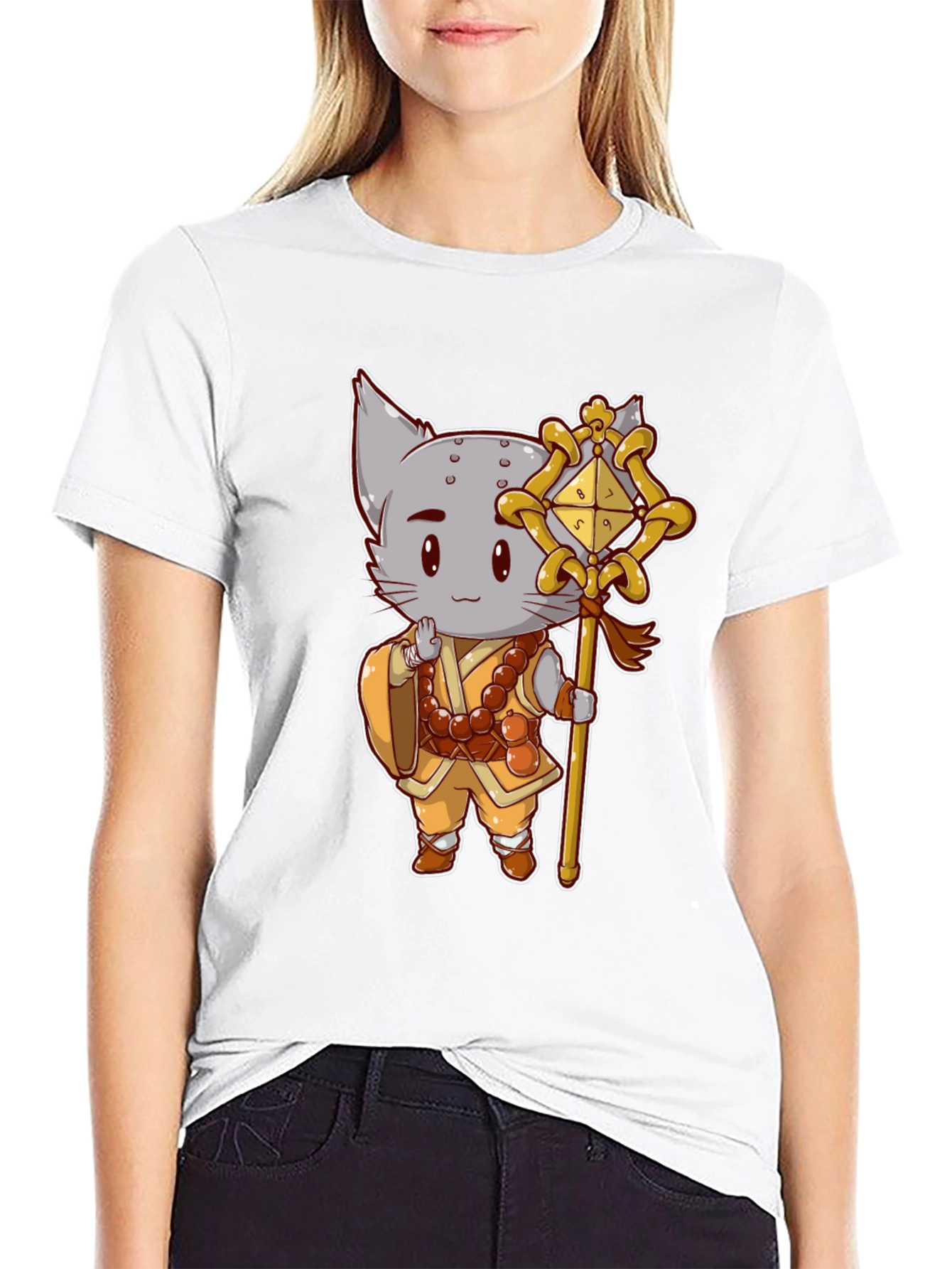 Black Monk Cat T-Shirt - Cute Anime Style view 9