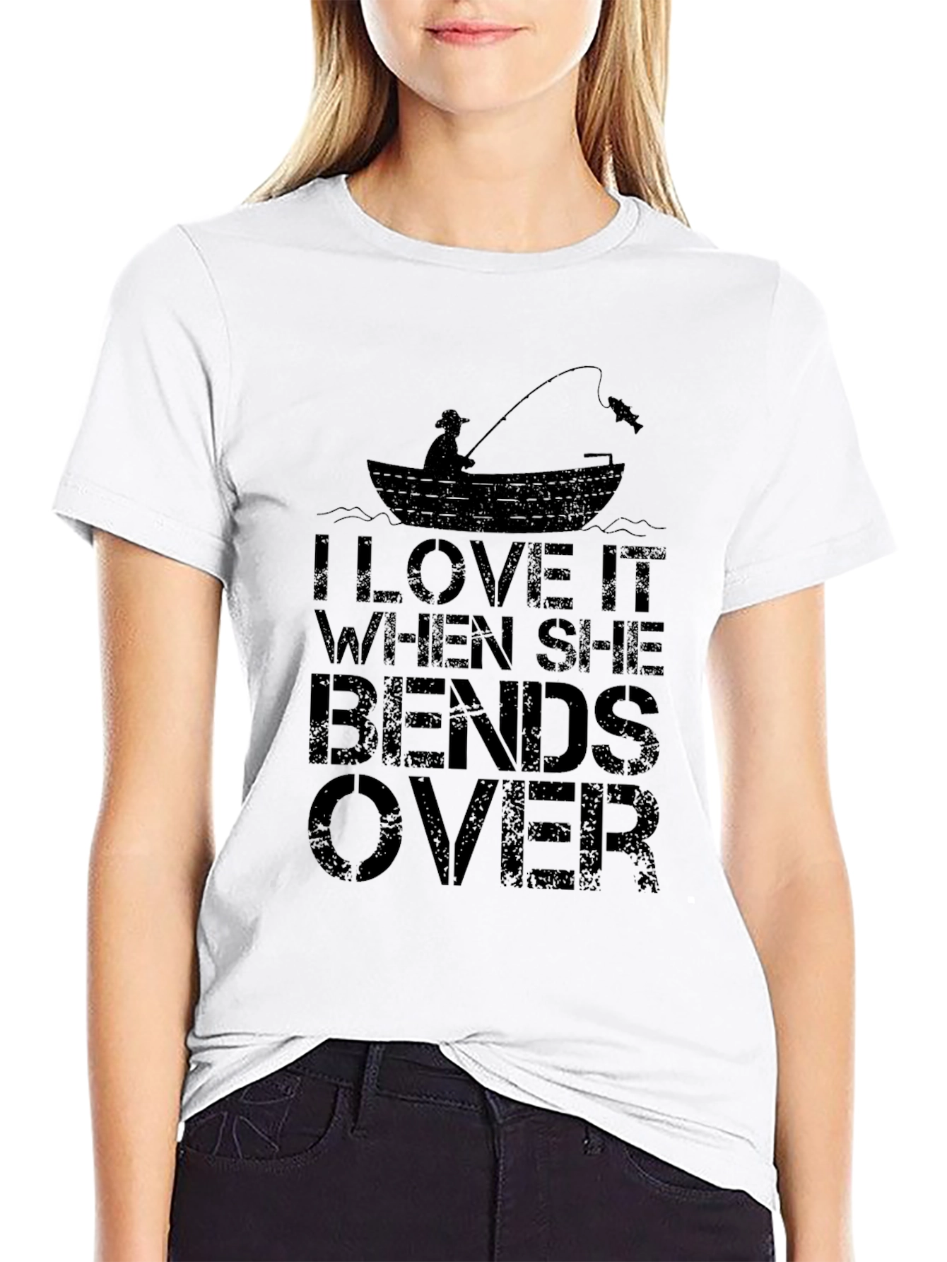 Black Fishing Humor Graphic Tee - Bends Over view 9