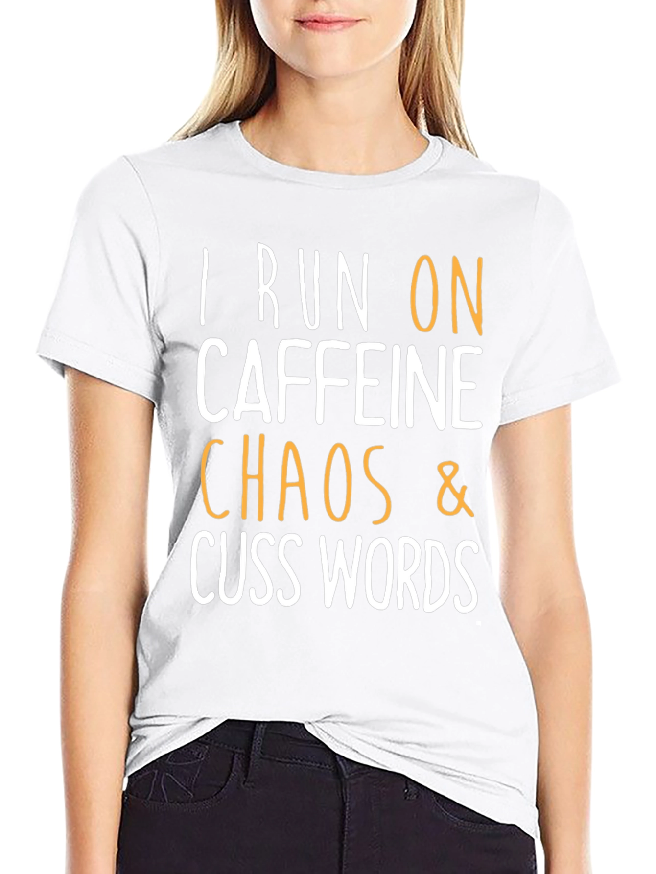 Black I Run On Caffeine, Chaos & Cuss Words T-Shirt view 9