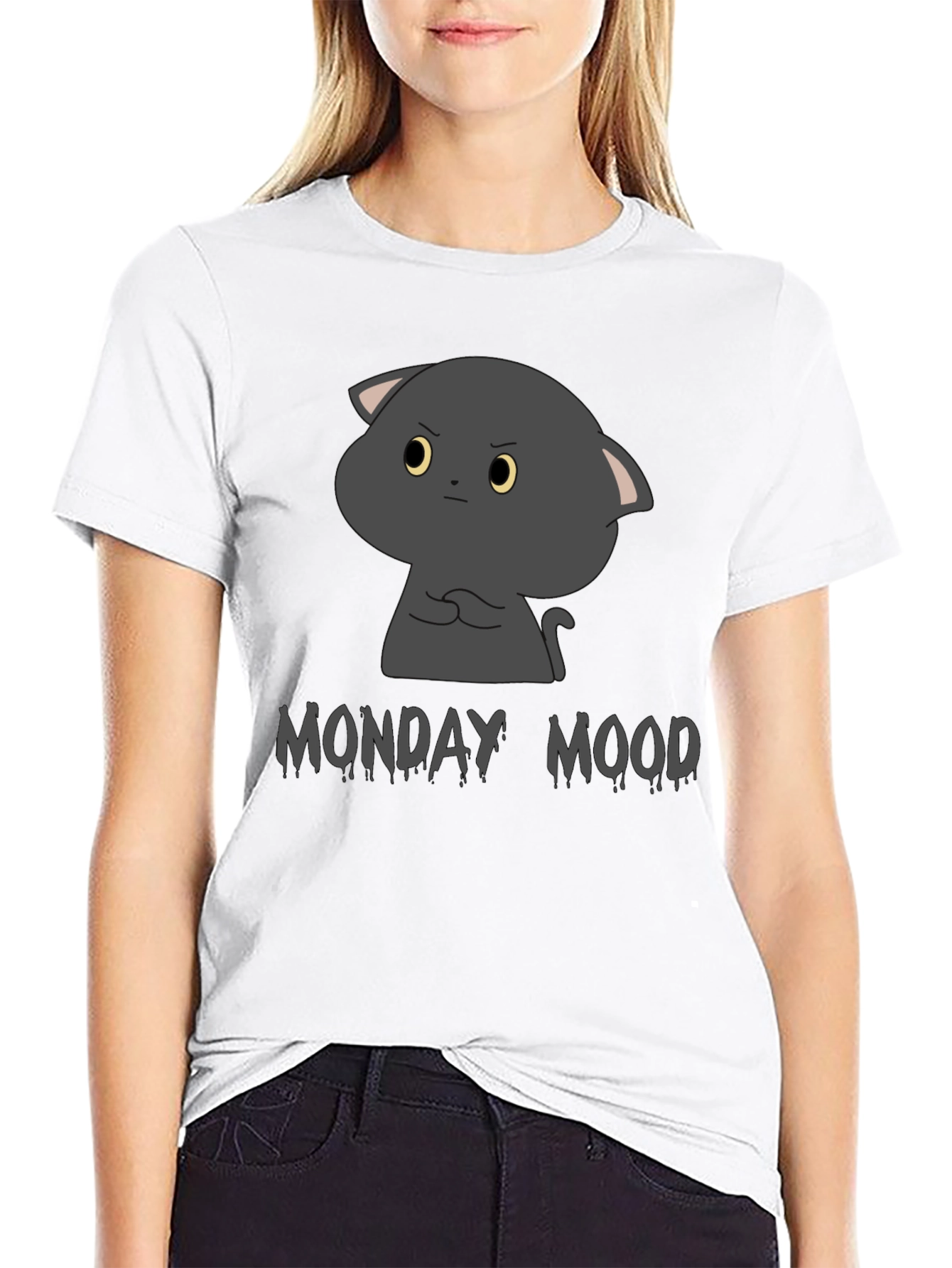 Black Monday Mood Grumpy Cat Black T-Shirt view 9