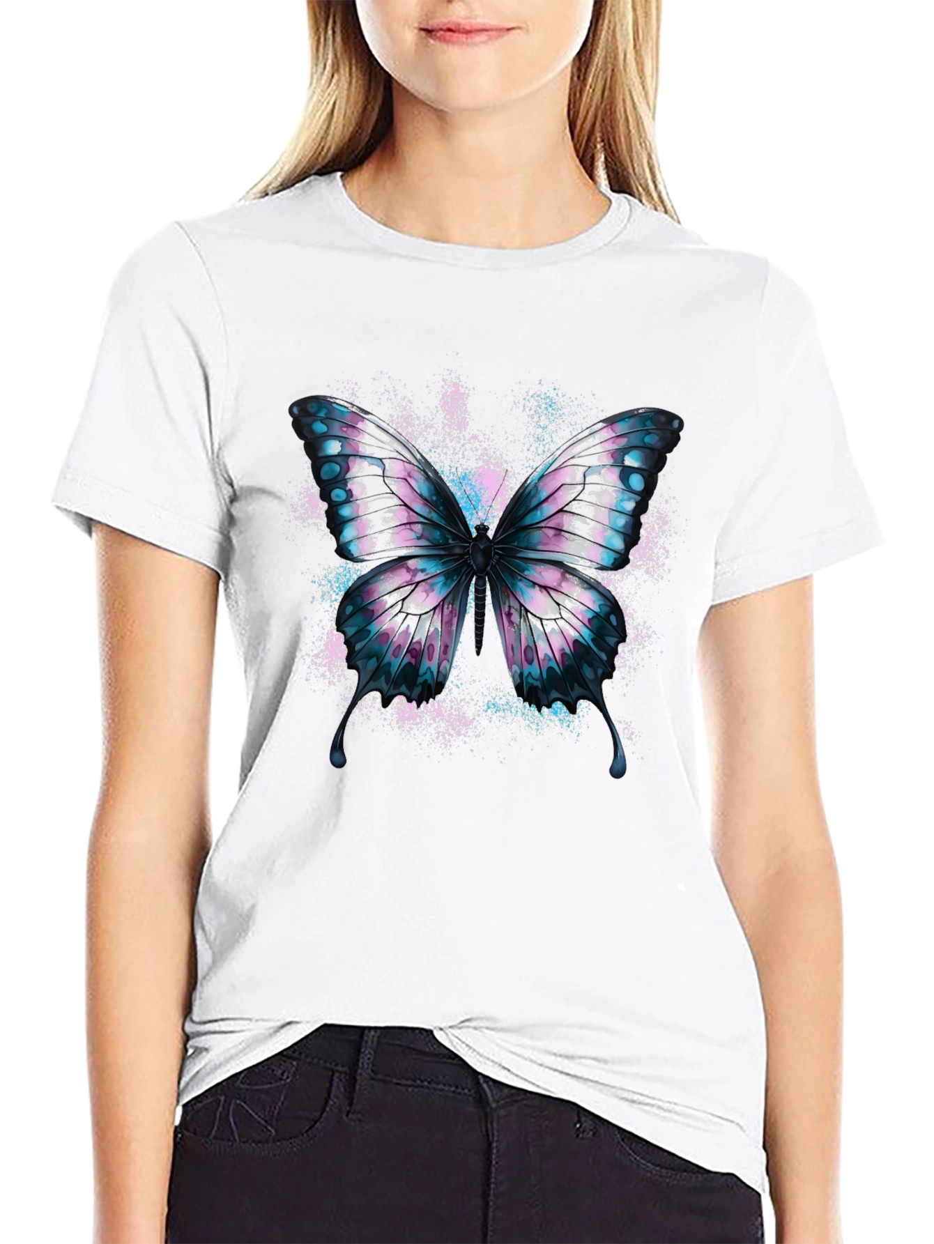 Black Butterfly Graphic Black Cotton T-Shirt view 9