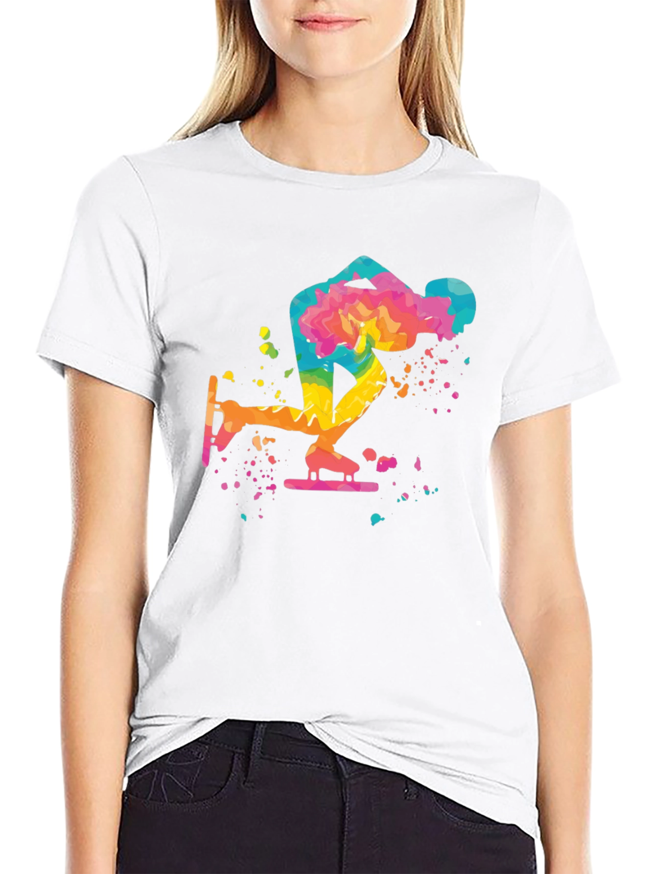 Black Speed Skating T-Shirt - Colorful Design view 9