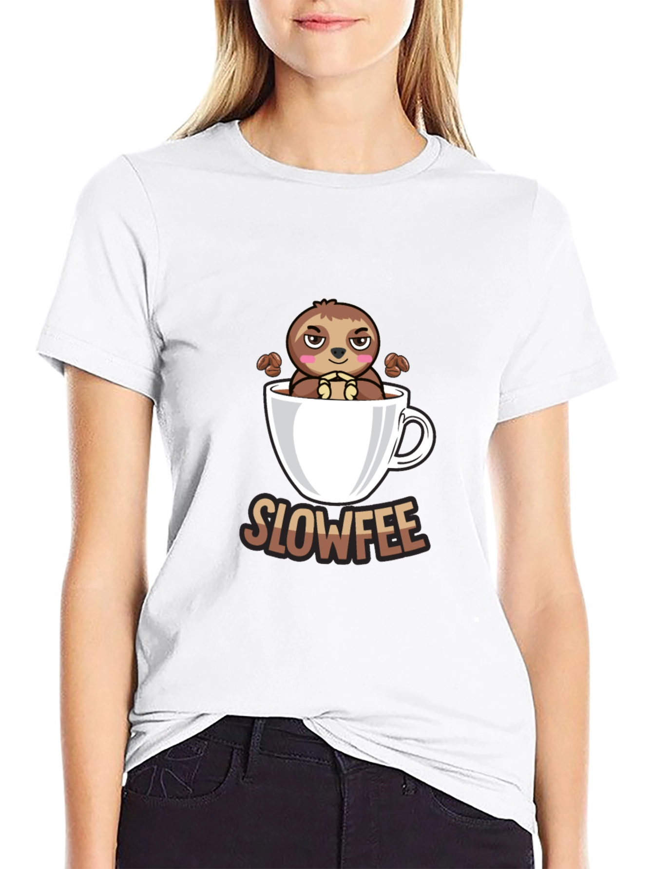 Black Slowfee Sloth Coffee Cup T-Shirt - Funny Cute Tee view 9