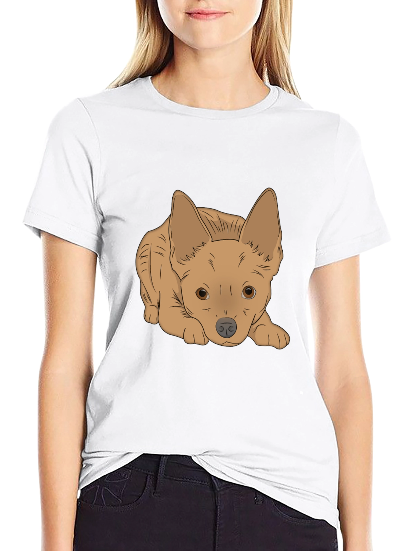 Black Cute Puppy Graphic Tee - Black Cotton T-Shirt view 9
