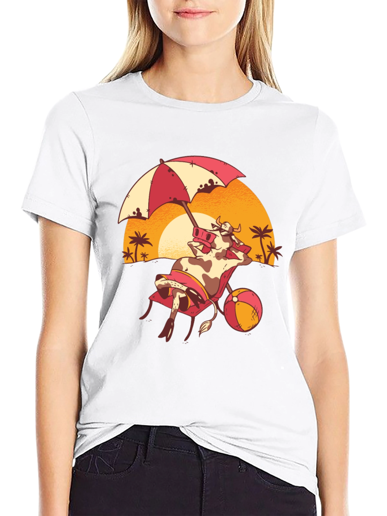 Black Funny Cow Beach T-Shirt - Summer Vacation Tee view 9