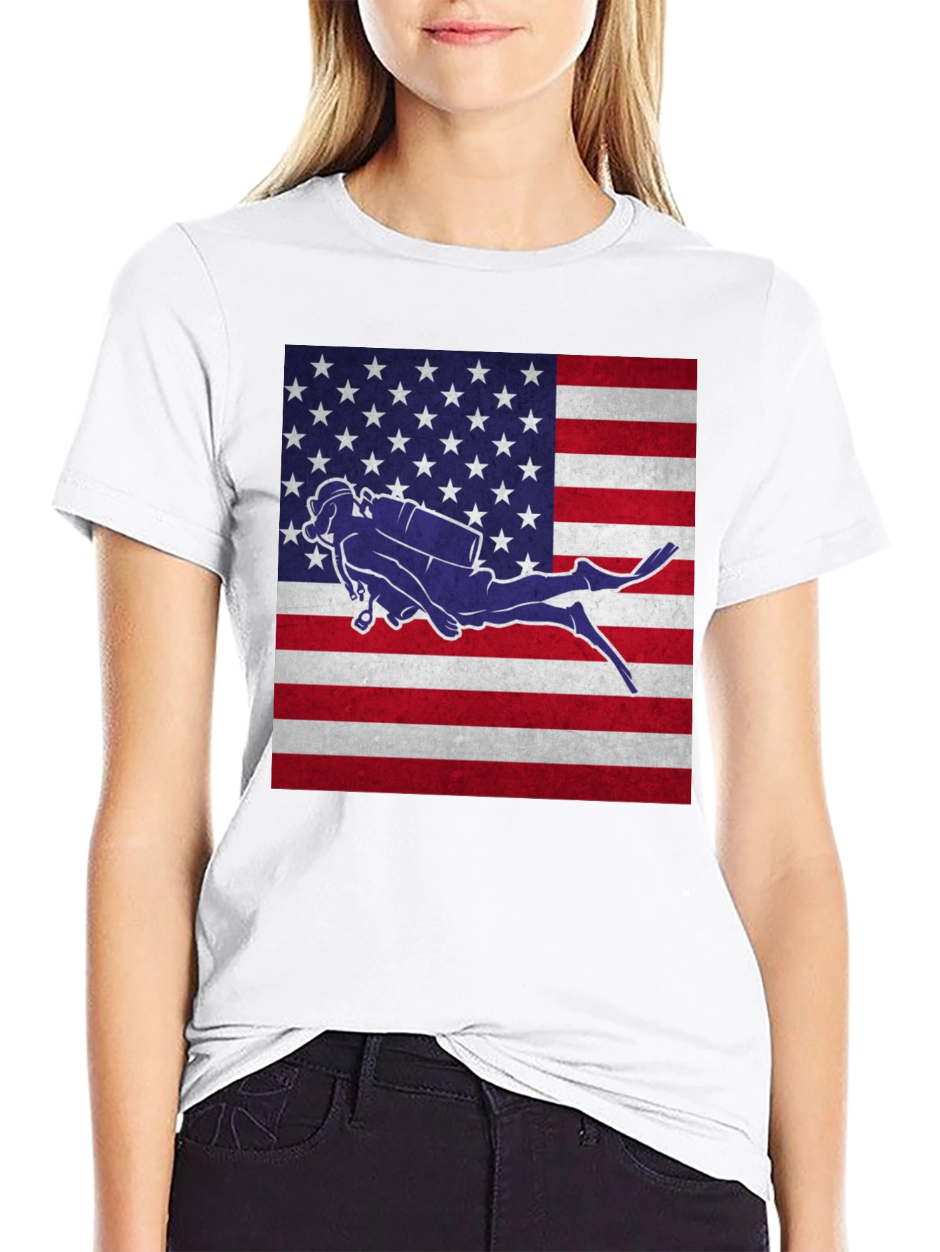 USA Flag Scuba Diver T-Shirt - Patriotic Dive Apparel - 9