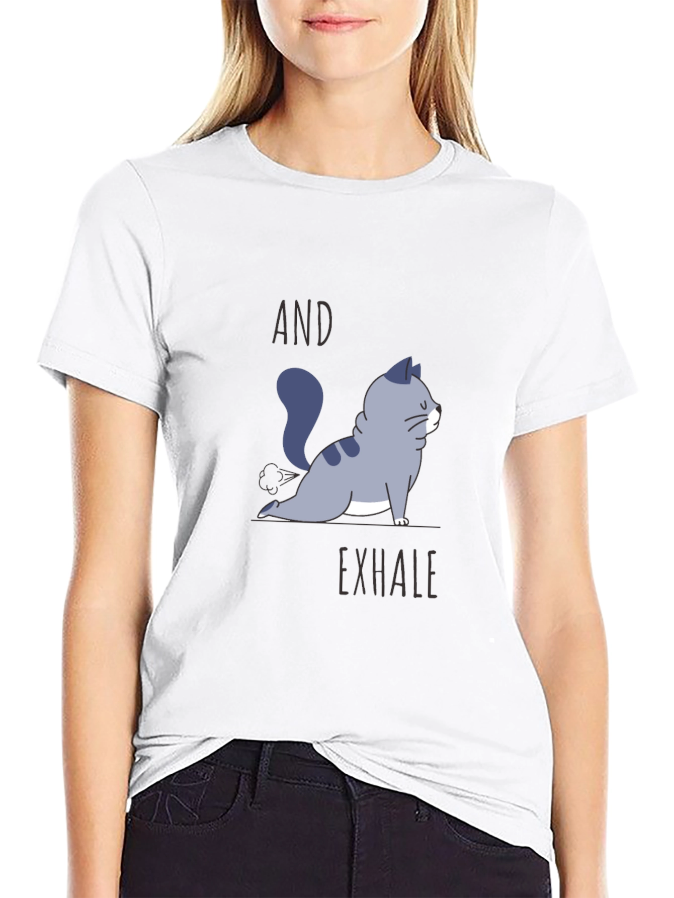Black Yoga Cat T-Shirt - And Exhale Graphic Tee view 9