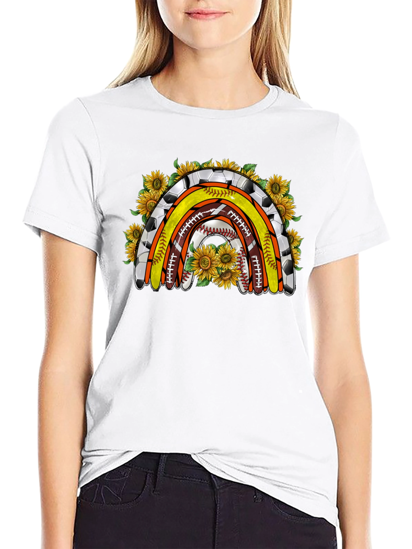 Black Sports Rainbow with Sunflowers T-Shirt view 9
